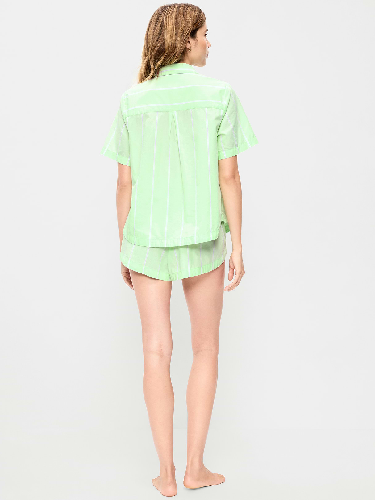 Poplin Pajama Short Set - Green Stripe