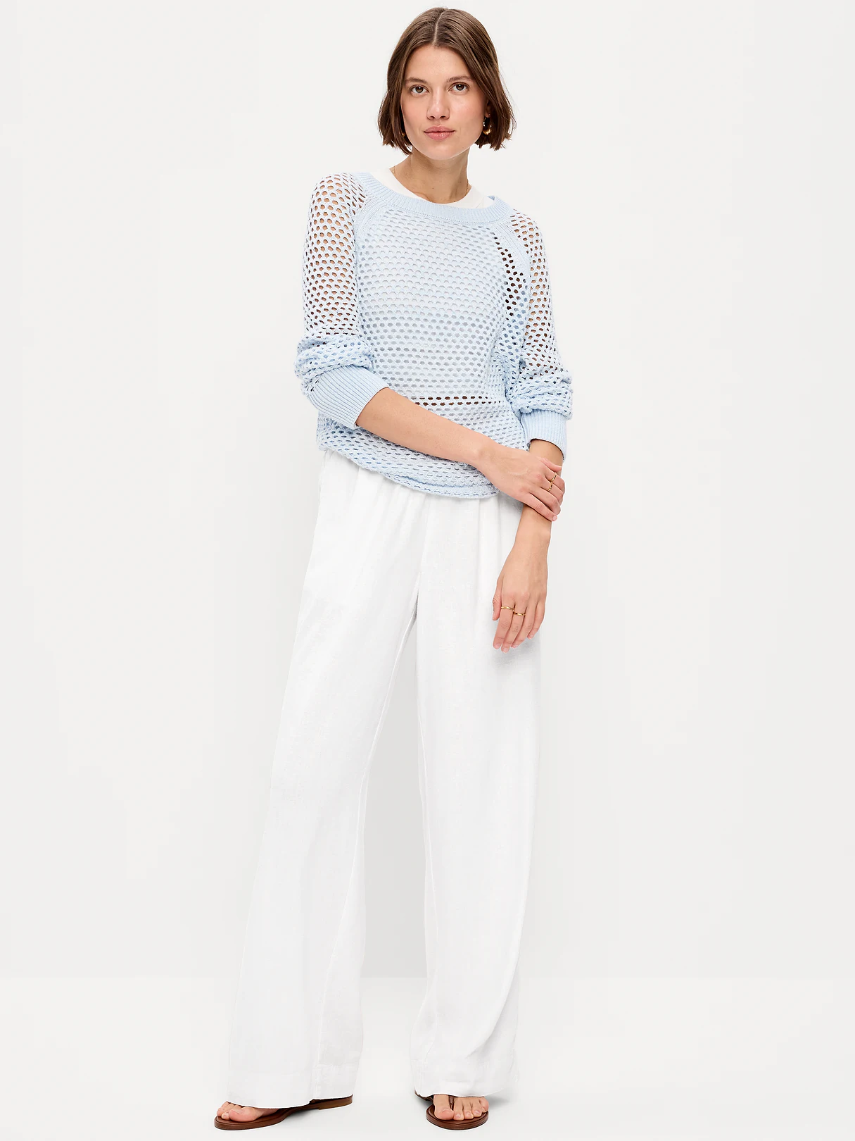 High-Waisted Linen-Blend Super Wide-Leg Pants - Calla Lilies