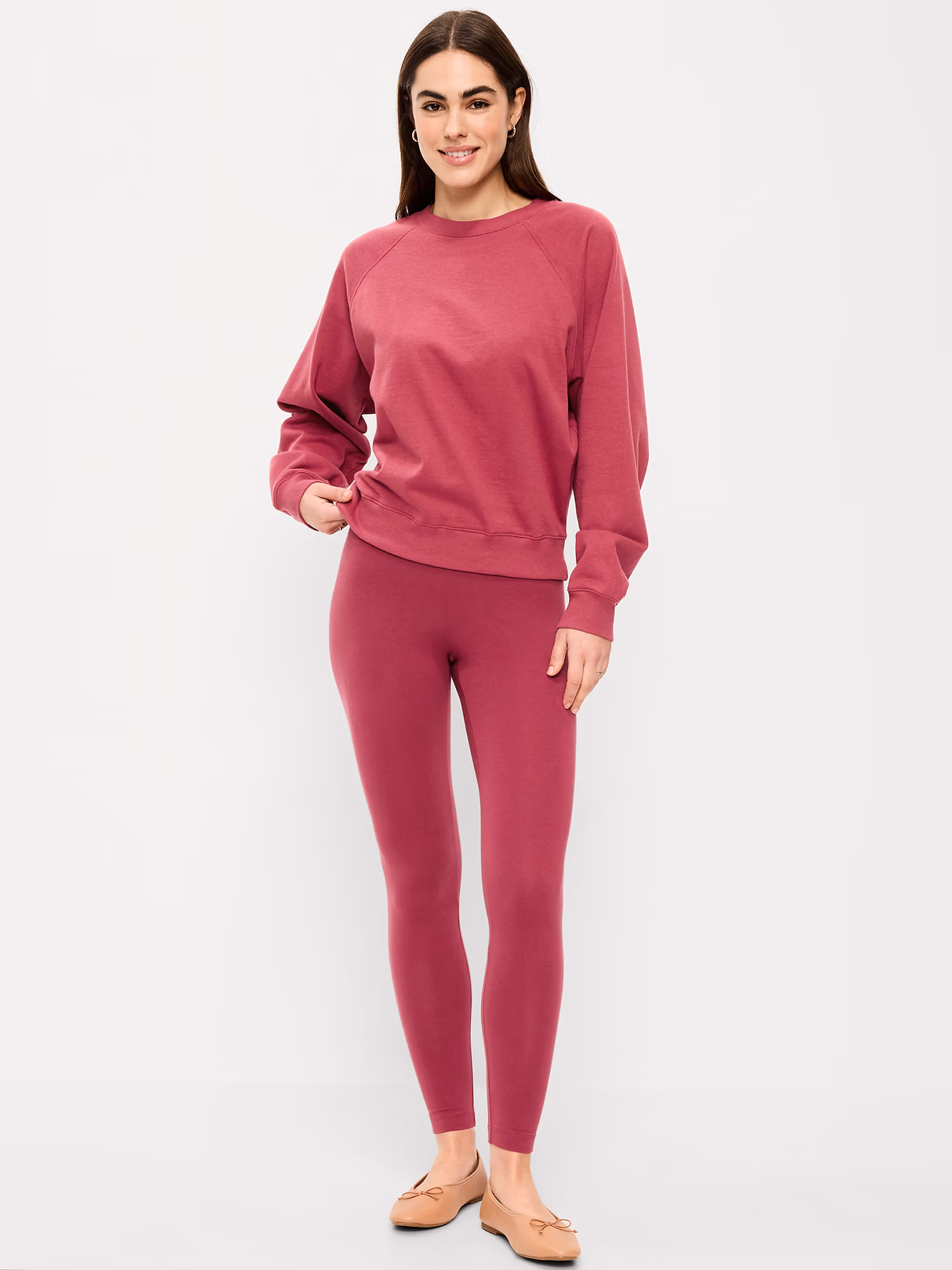High-Waisted Jersey Fashion Layering Leggings - Red Clover