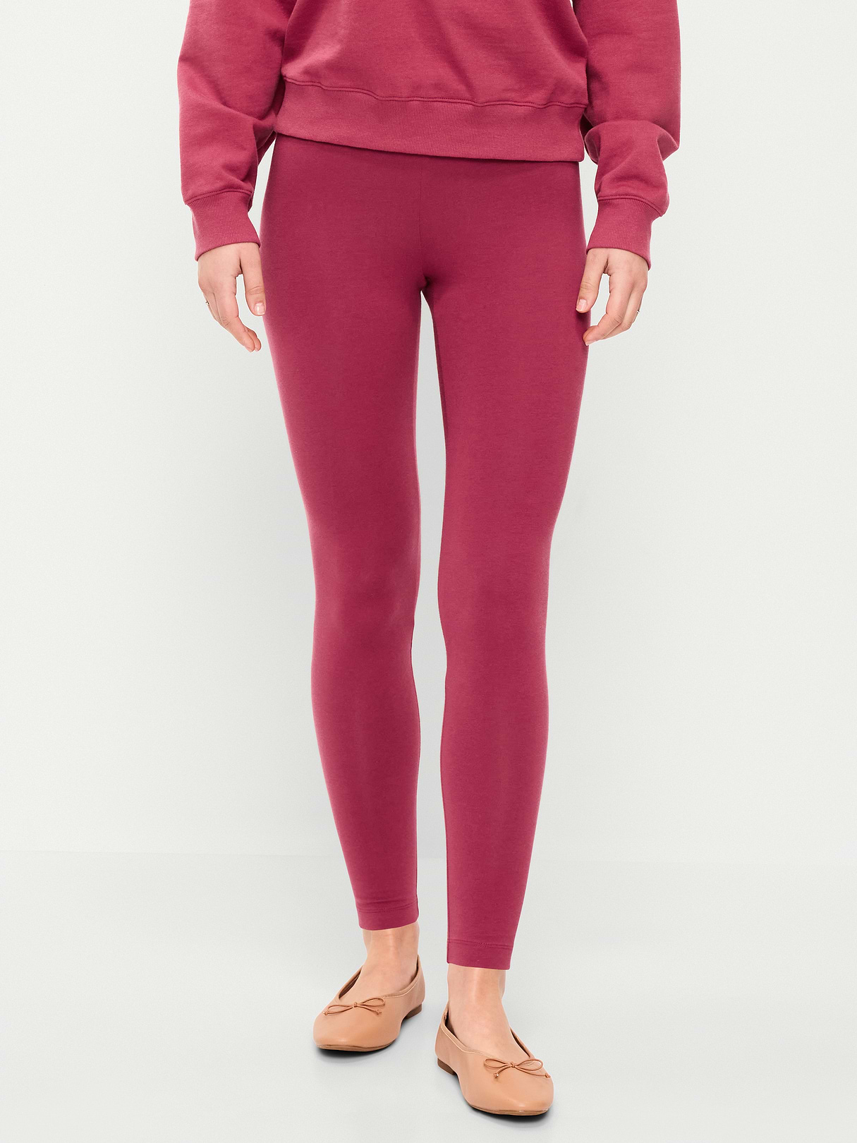 High-Waisted Jersey Fashion Layering Leggings - Red Clover