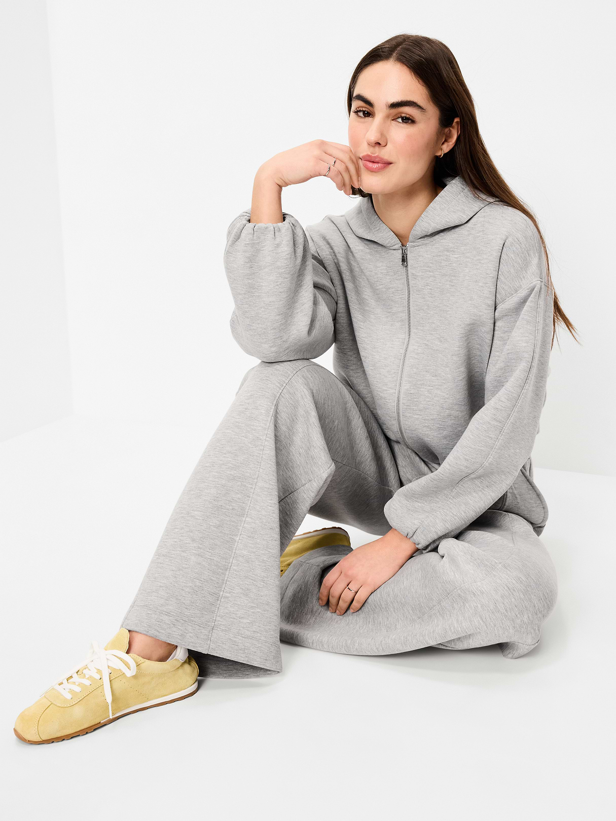 Bounce Fleece Bubble-Hem Hoodie Sweatshirt - Heather Gray