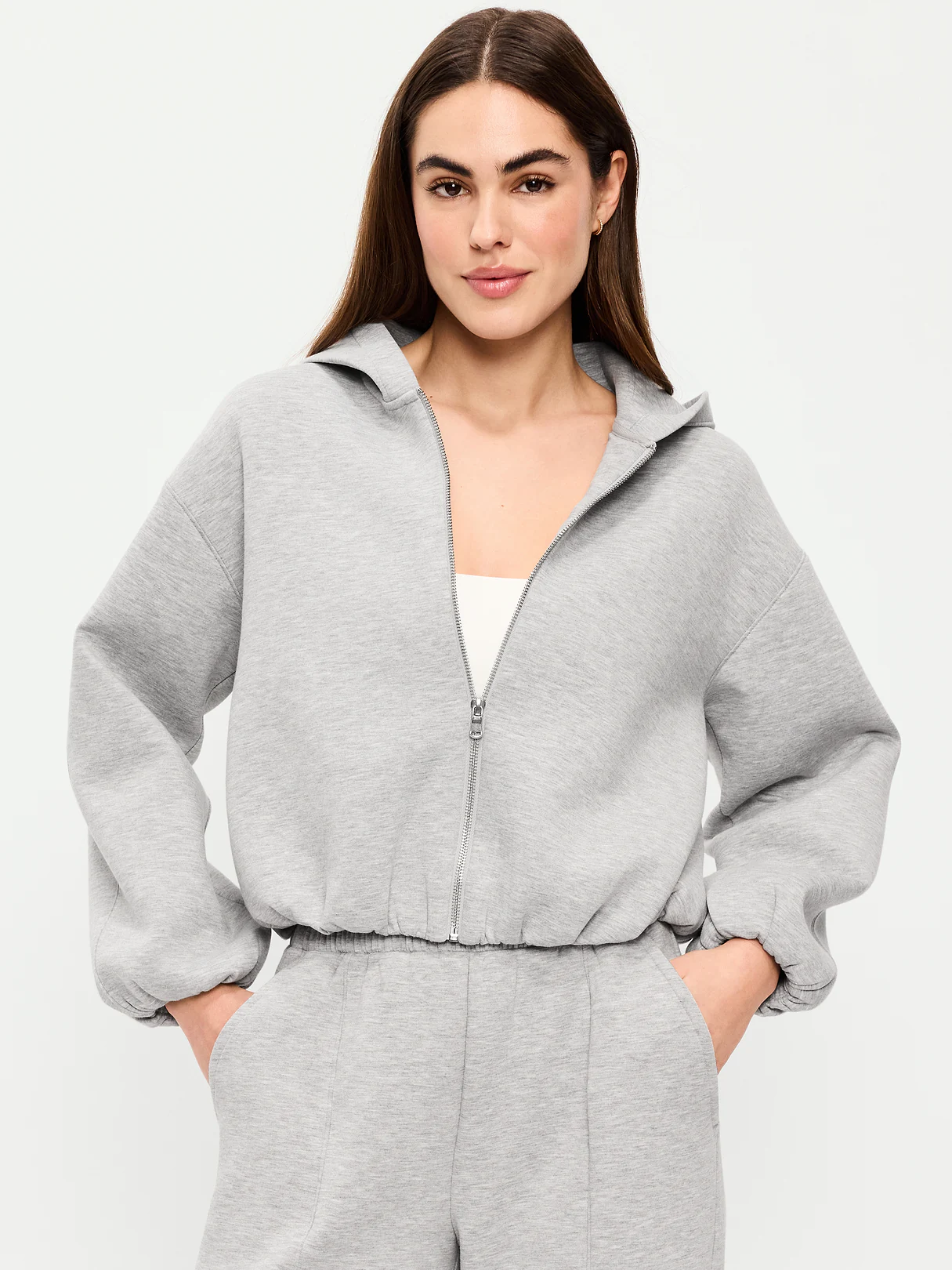 Bounce Fleece Bubble-Hem Hoodie Sweatshirt - Heather Gray