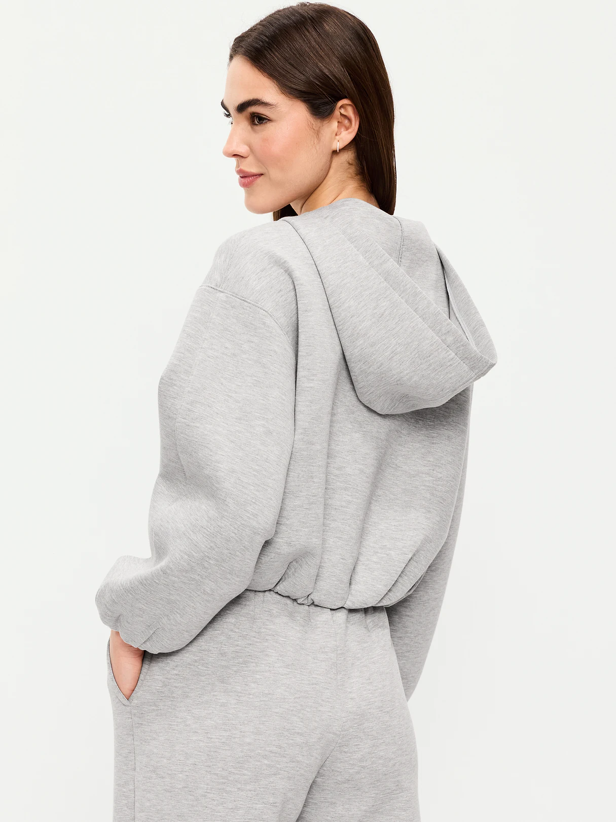 Bounce Fleece Bubble-Hem Hoodie Sweatshirt - Heather Gray