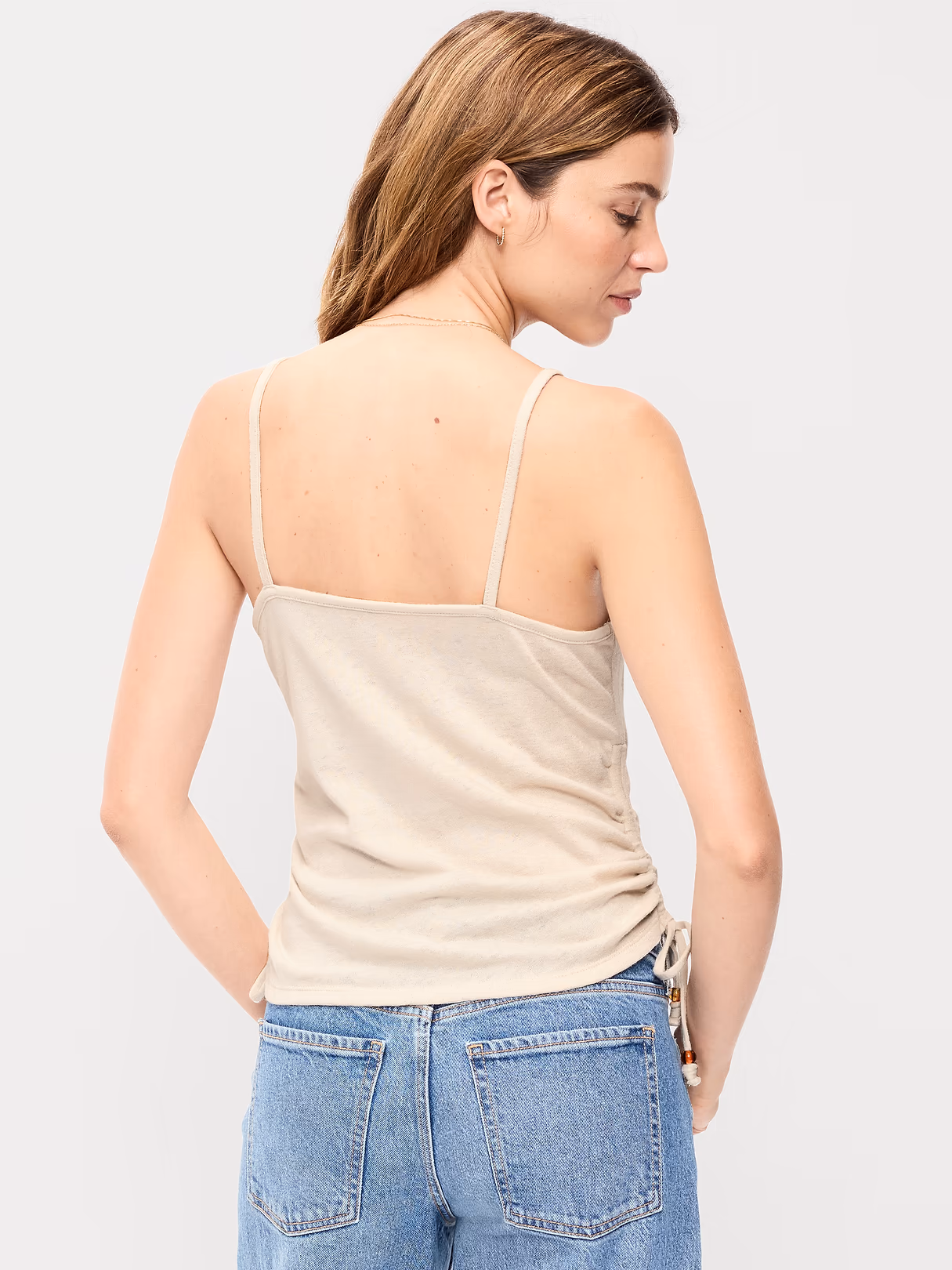 Shirred Side Cami Tank Top - Wish Bone