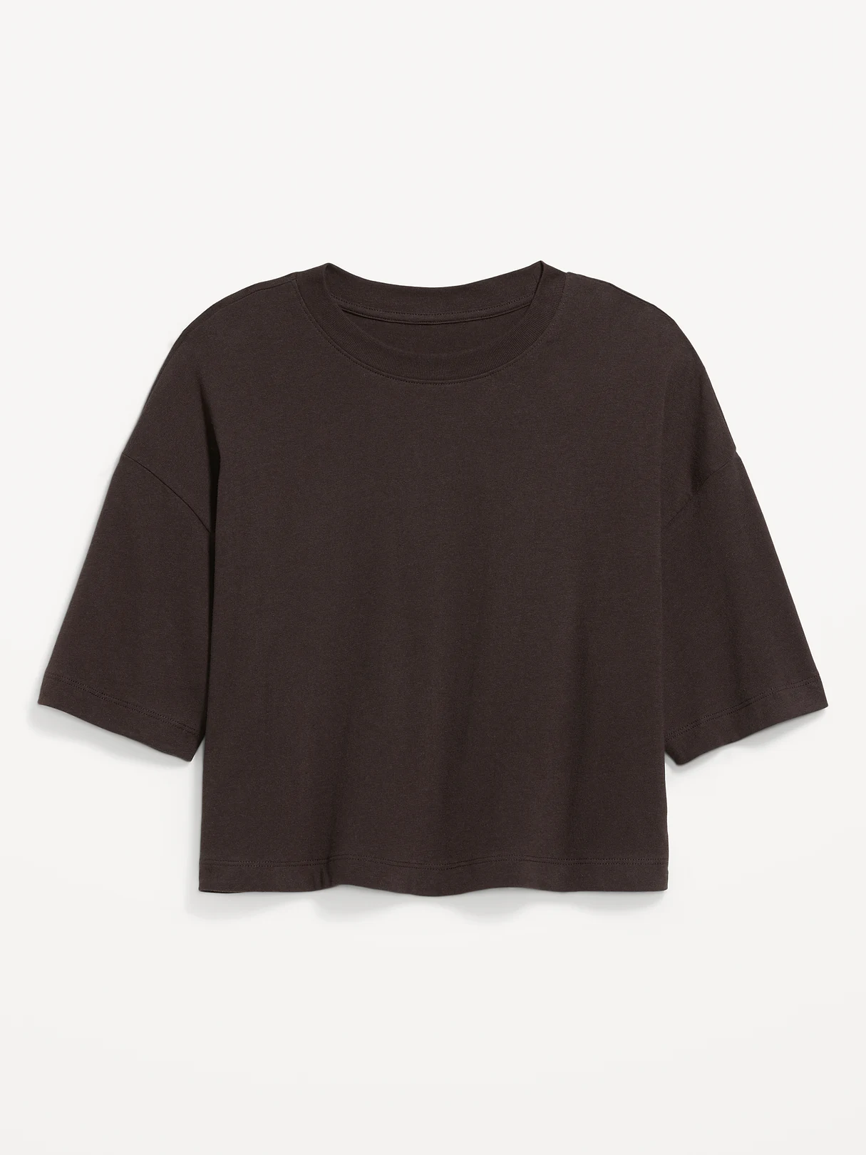 Vintage Crew-Neck Oversized Crop T-Shirt - Black Coffee