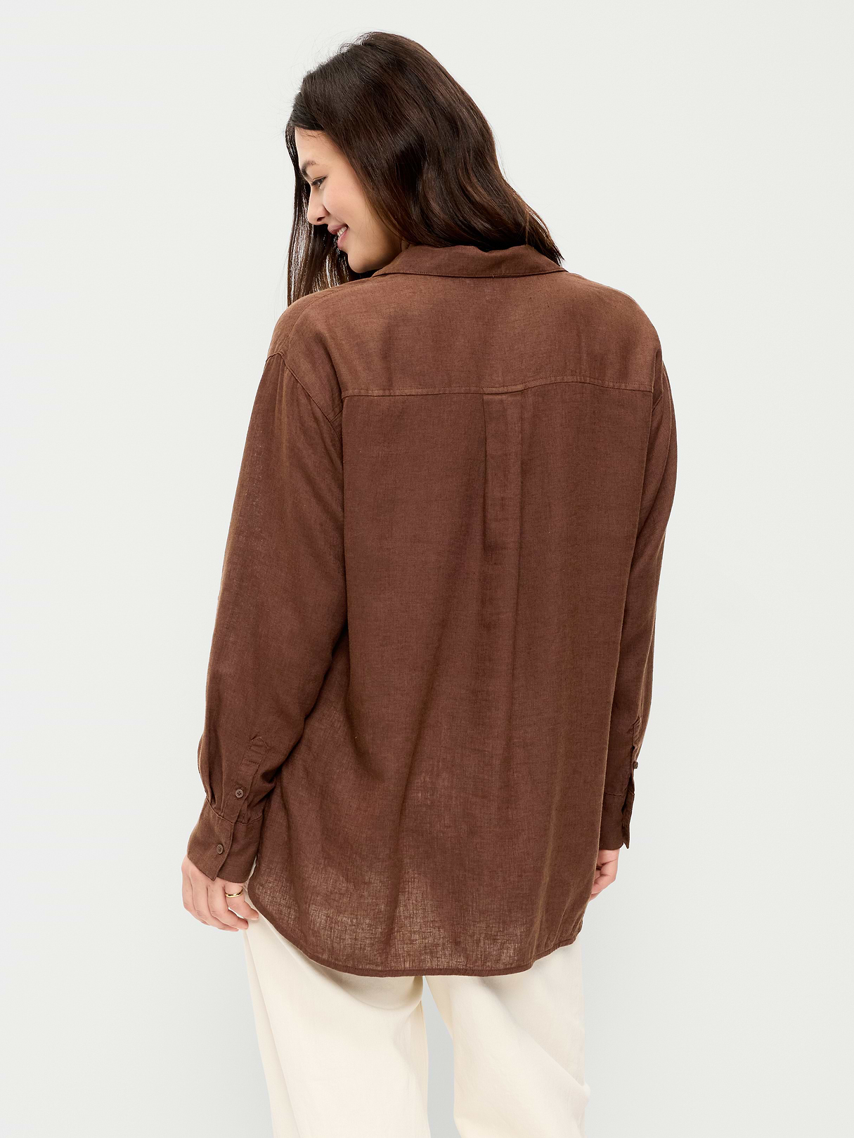 Linen-Blend Loose Button-Down Shirt - Peppercorn