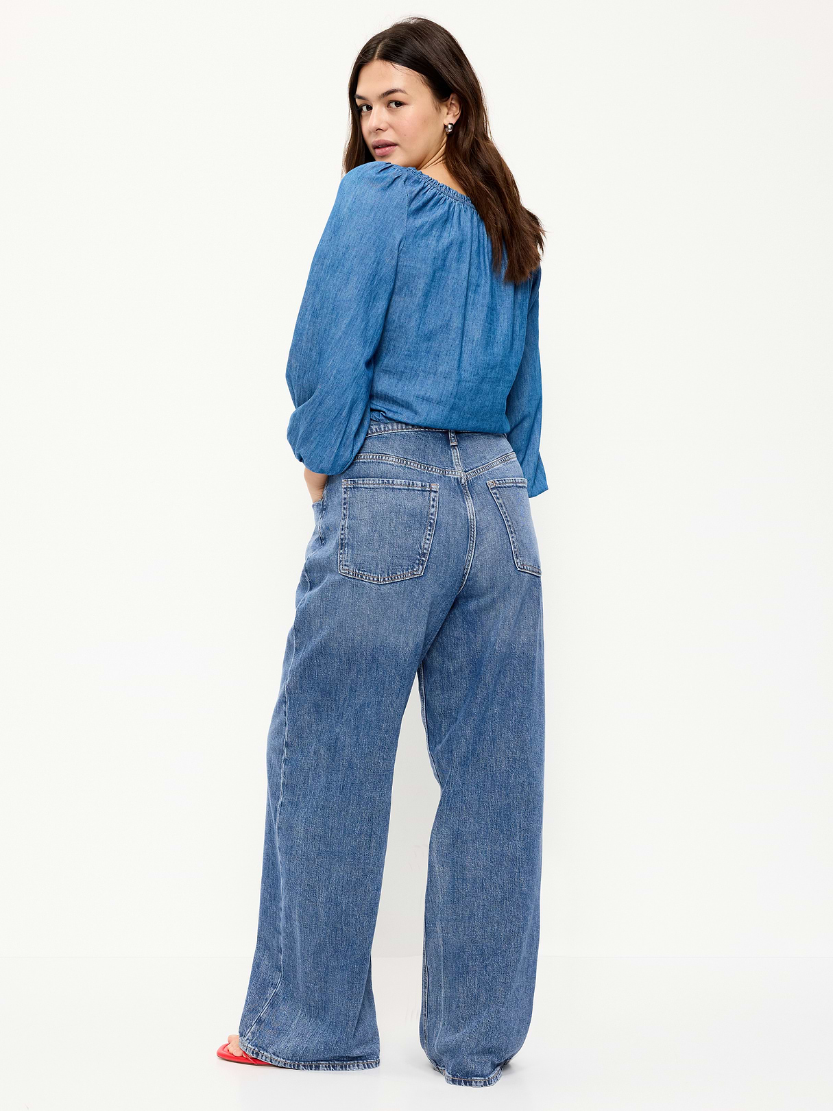High-Waisted Baggy Wide-Leg Stretch Jeans - Larkspur