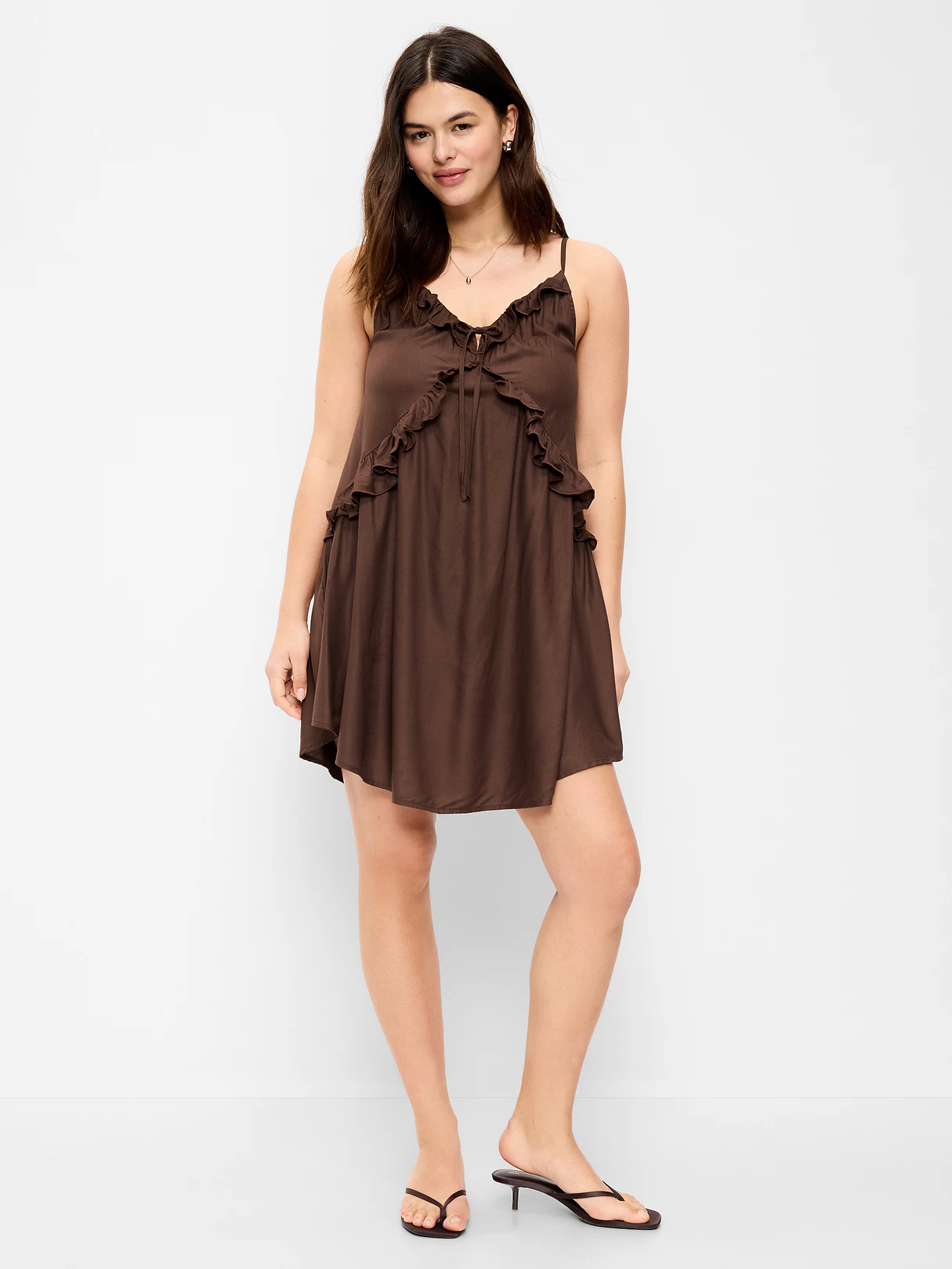 Ruffle-Trim Asymmetrical Mini Dress - Peppercorn