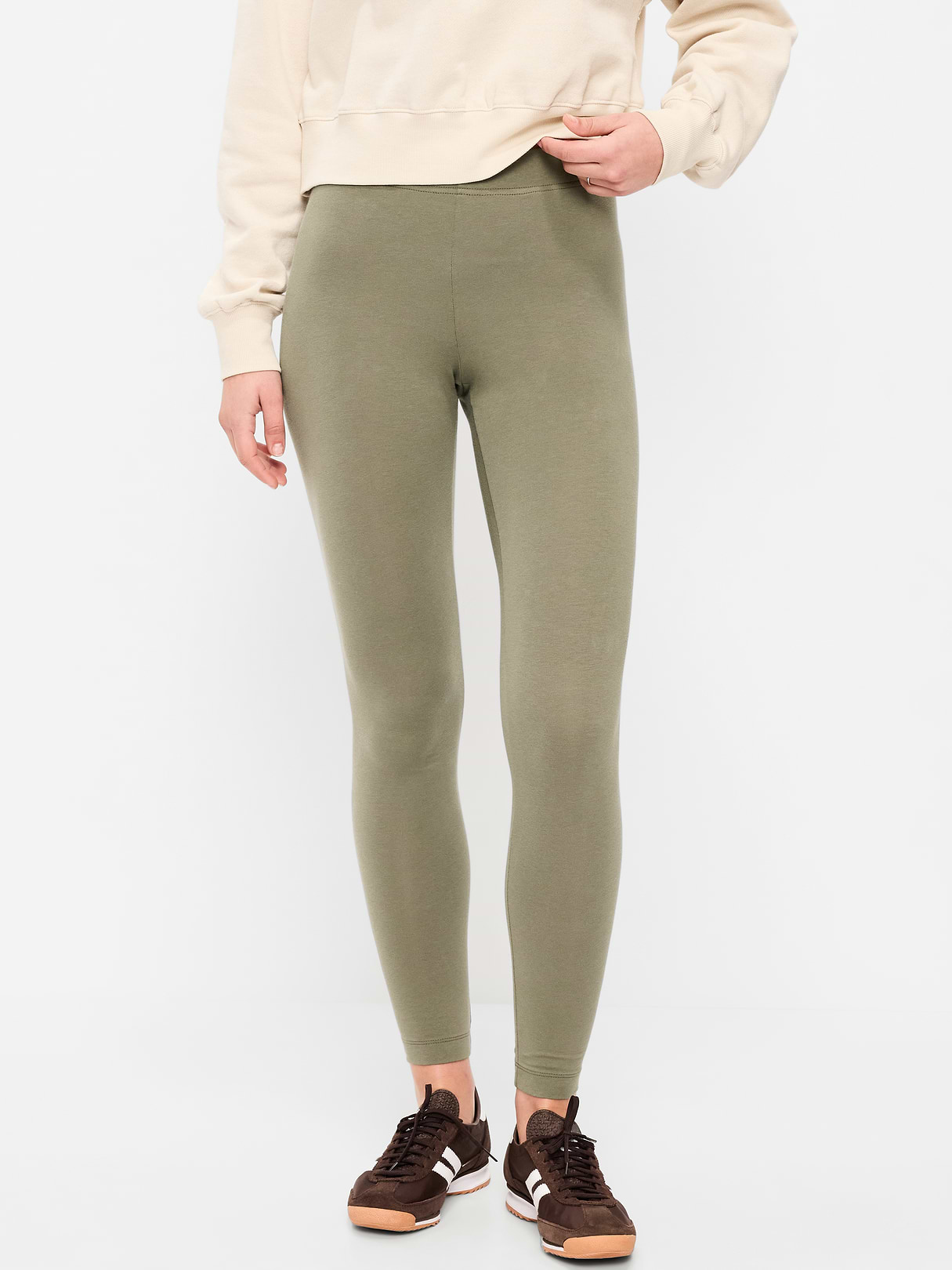 High-Waisted Jersey Fashion Layering Leggings - Dark Green