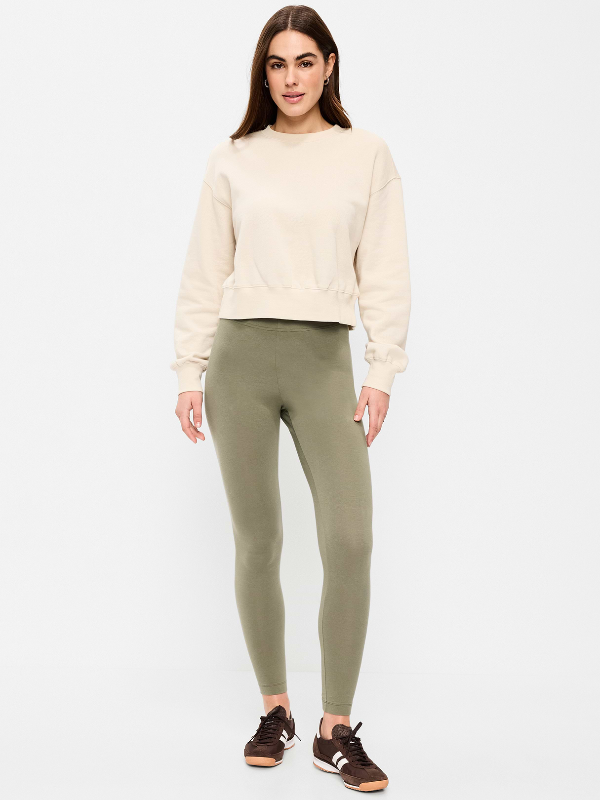 High-Waisted Jersey Fashion Layering Leggings - Dark Green