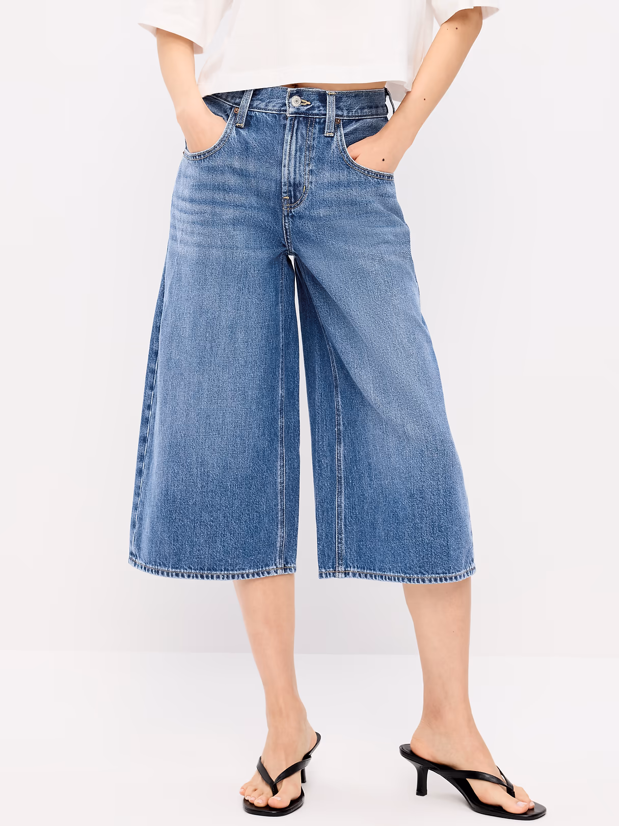 Mid-Rise Baggy Culottes - Medium Wash