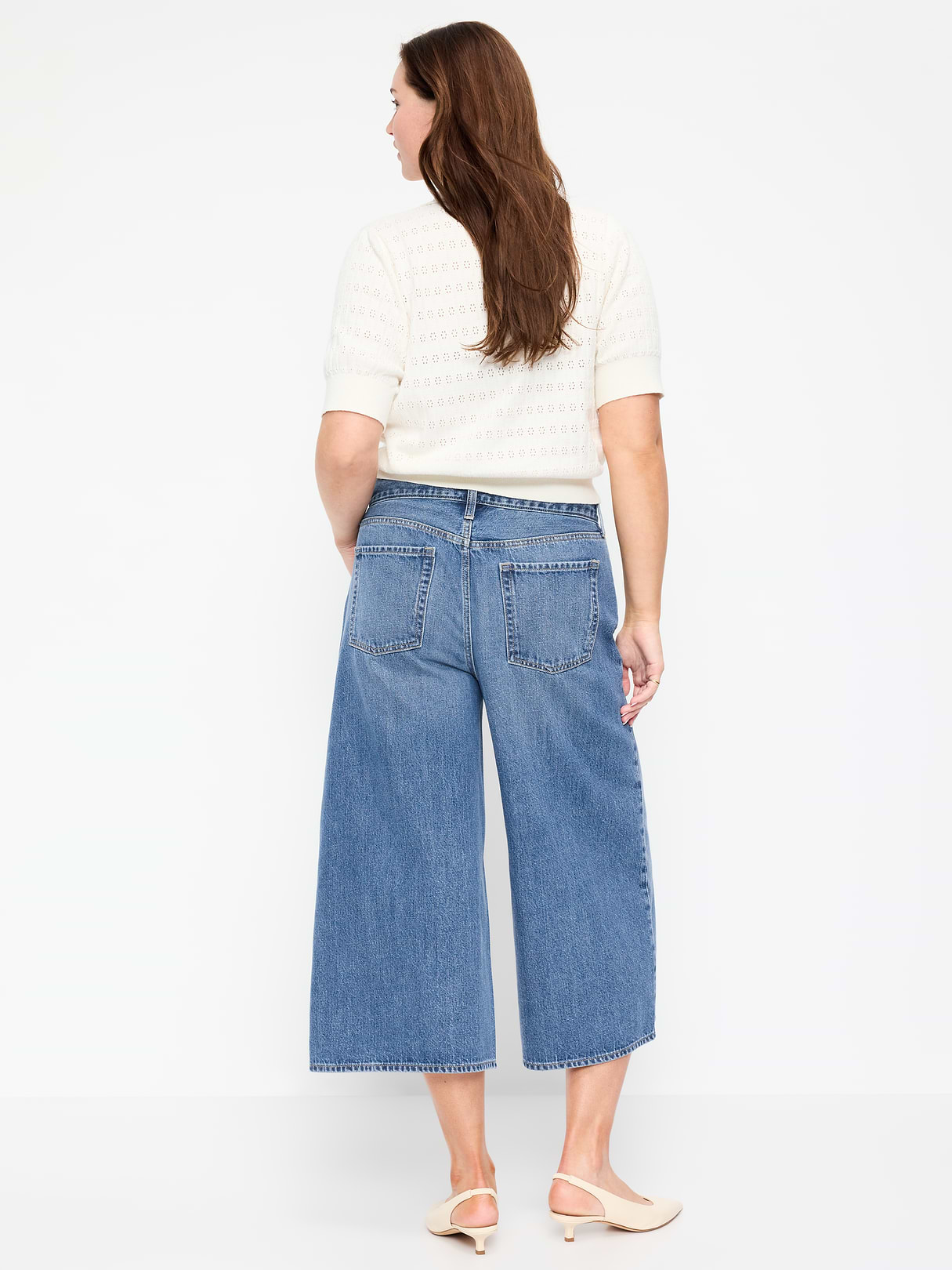 Mid-Rise Baggy Culottes - Medium Wash