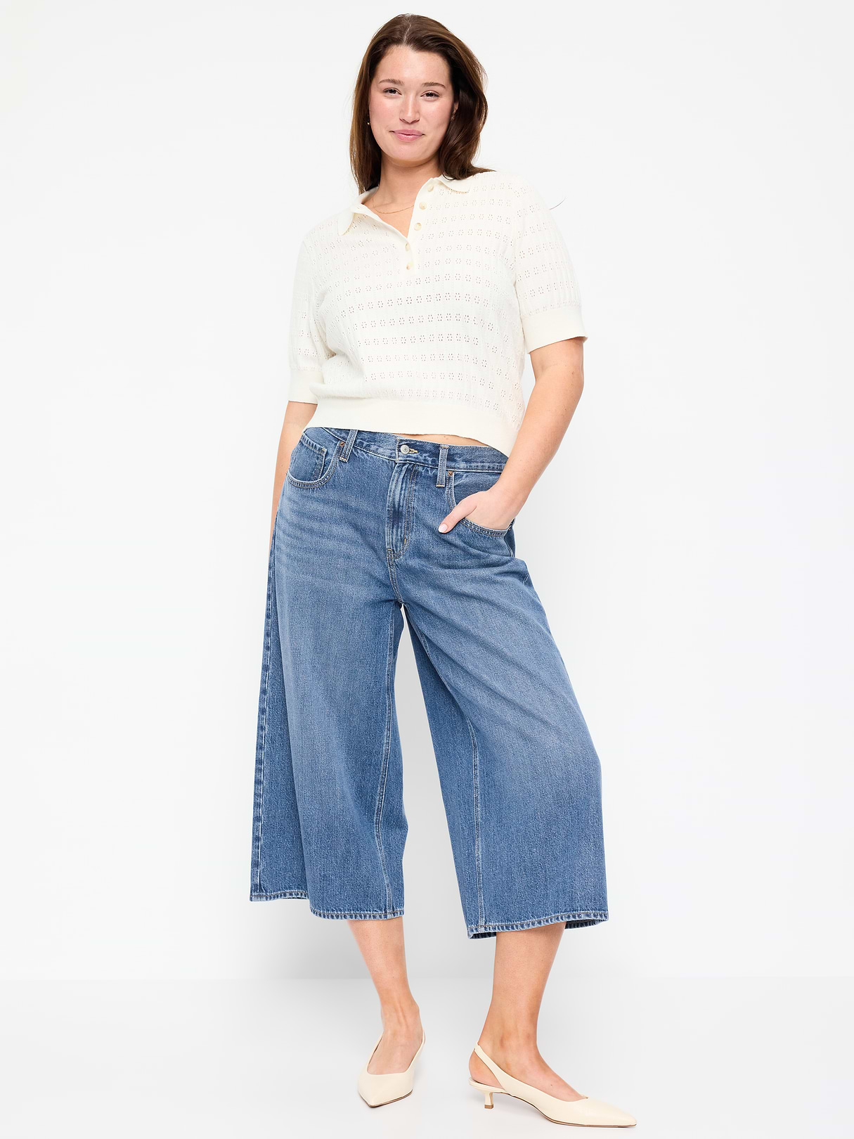 Mid-Rise Baggy Culottes - Medium Wash