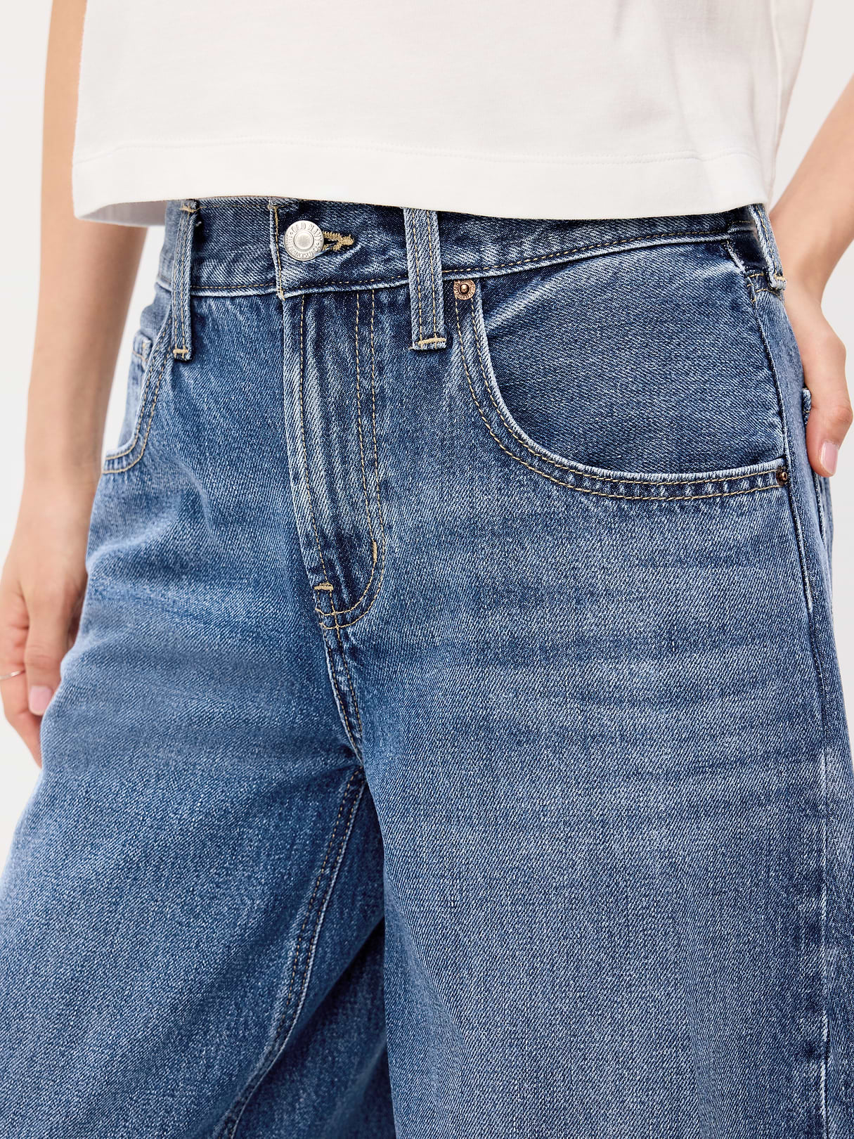 Mid-Rise Baggy Culottes - Medium Wash