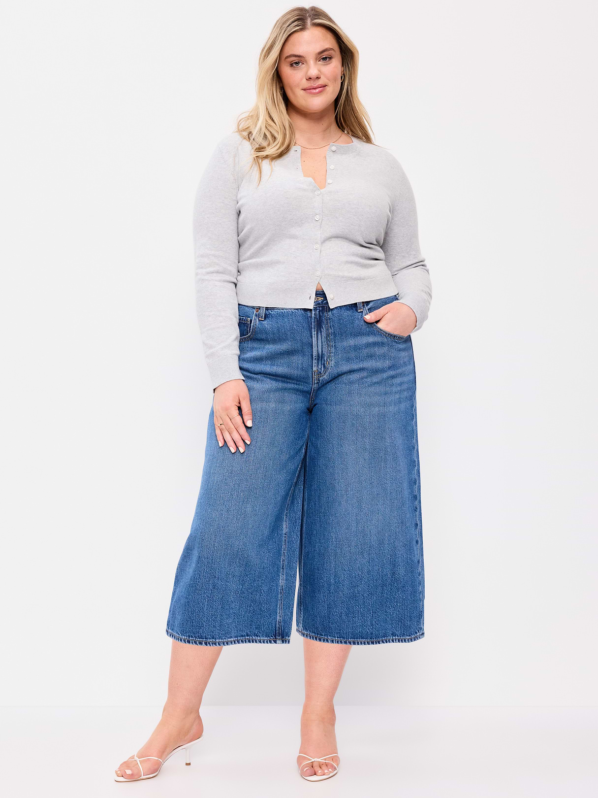 Mid-Rise Baggy Culottes - Medium Wash