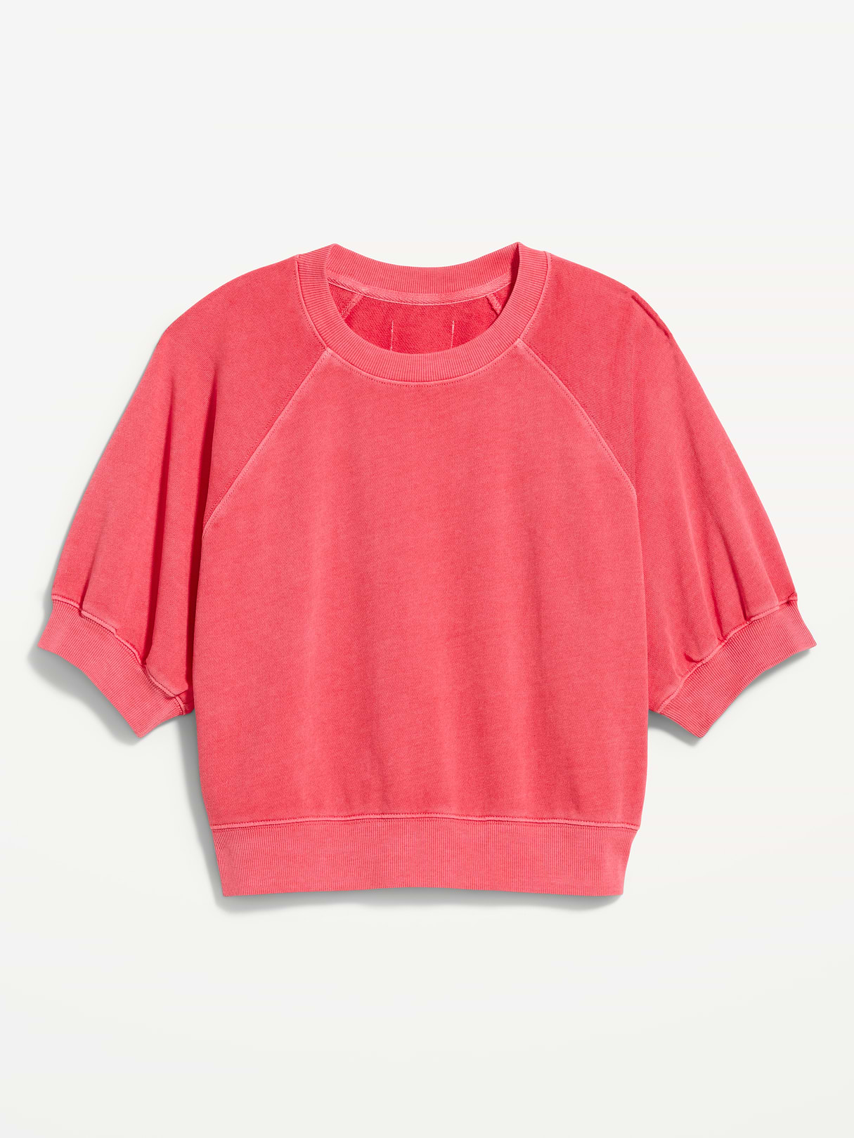 Short-Sleeve Cropped Raglan Sweatshirt - Red Buttons
