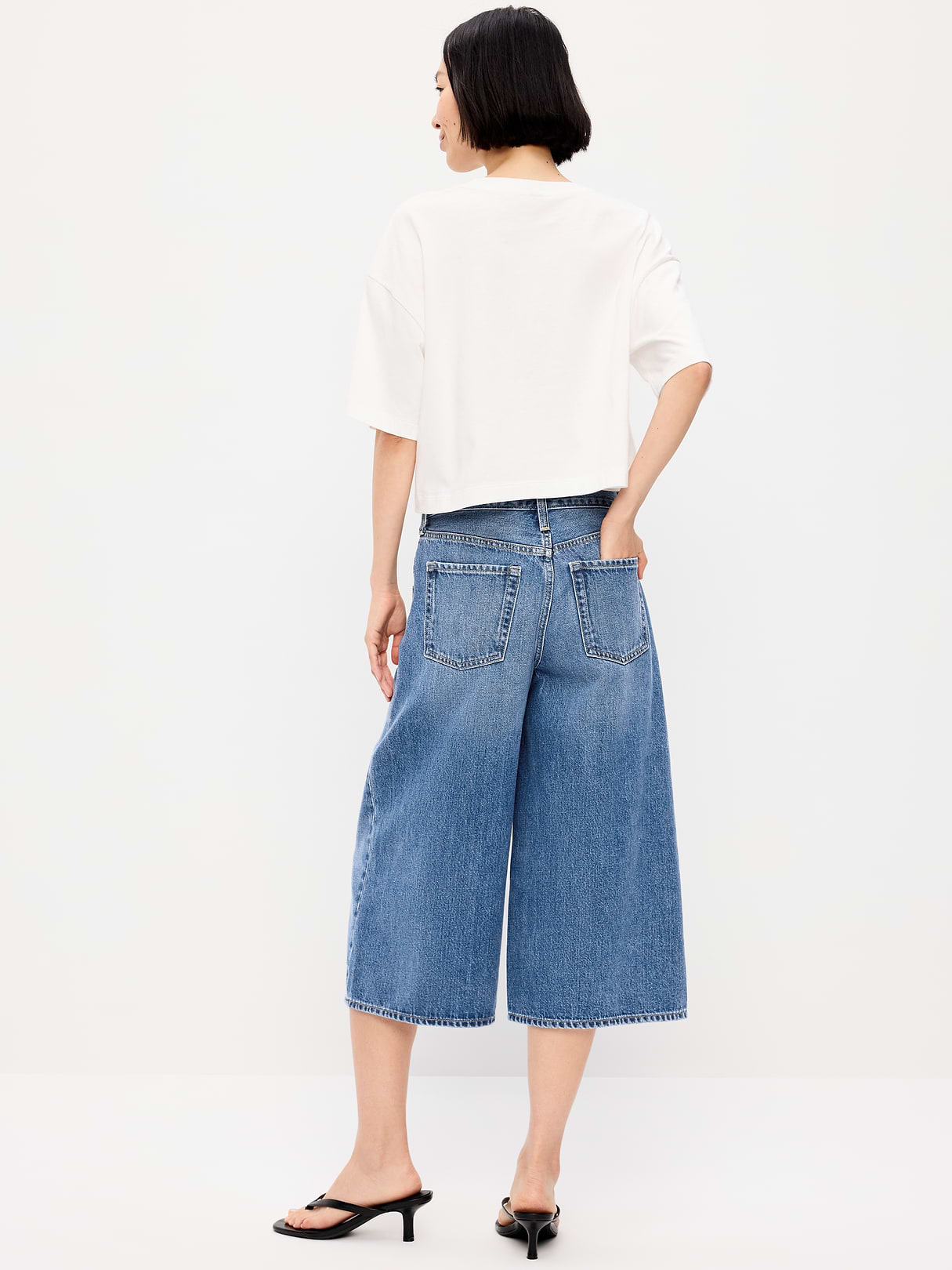 Mid-Rise Baggy Culottes - Medium Wash