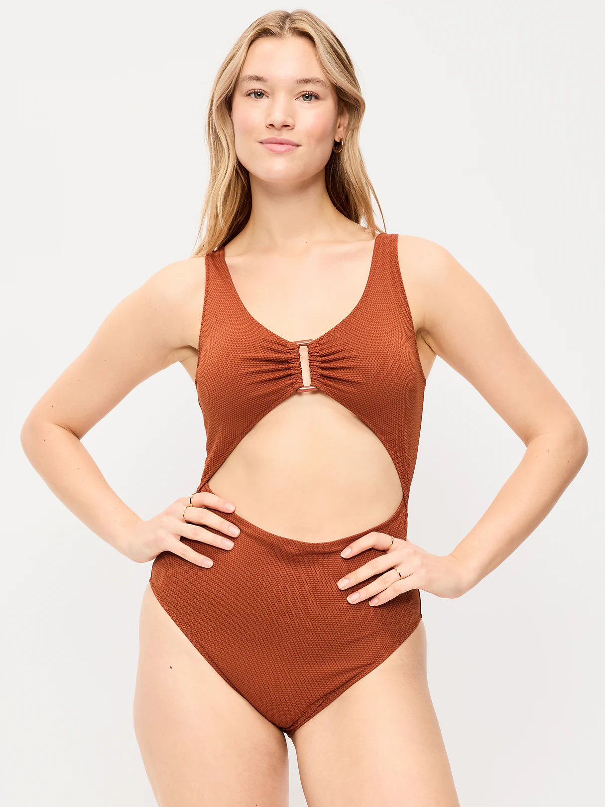 Textured One-Piece Cut-Out Swimsuit - Russet Moon