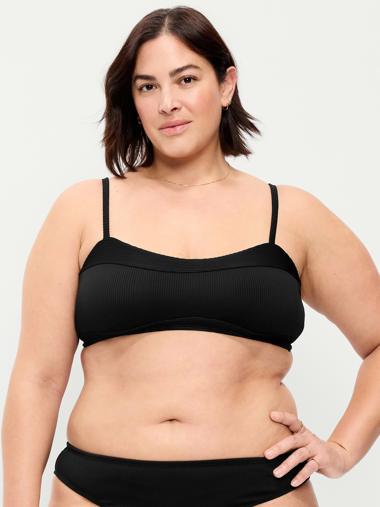 Ribbed Bra Bikini Swim Top - Black Jack