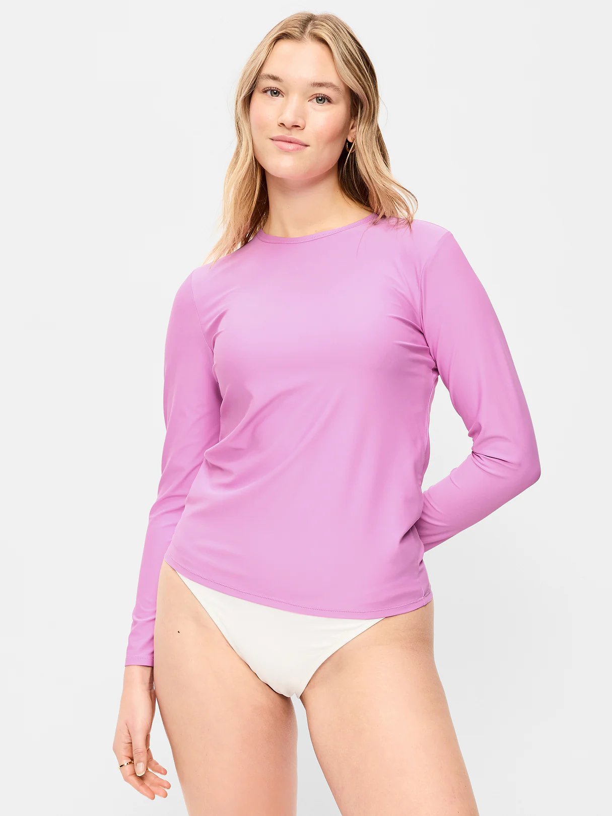 Long-Sleeve Matte Rashguard Swim Top - Rock Rose