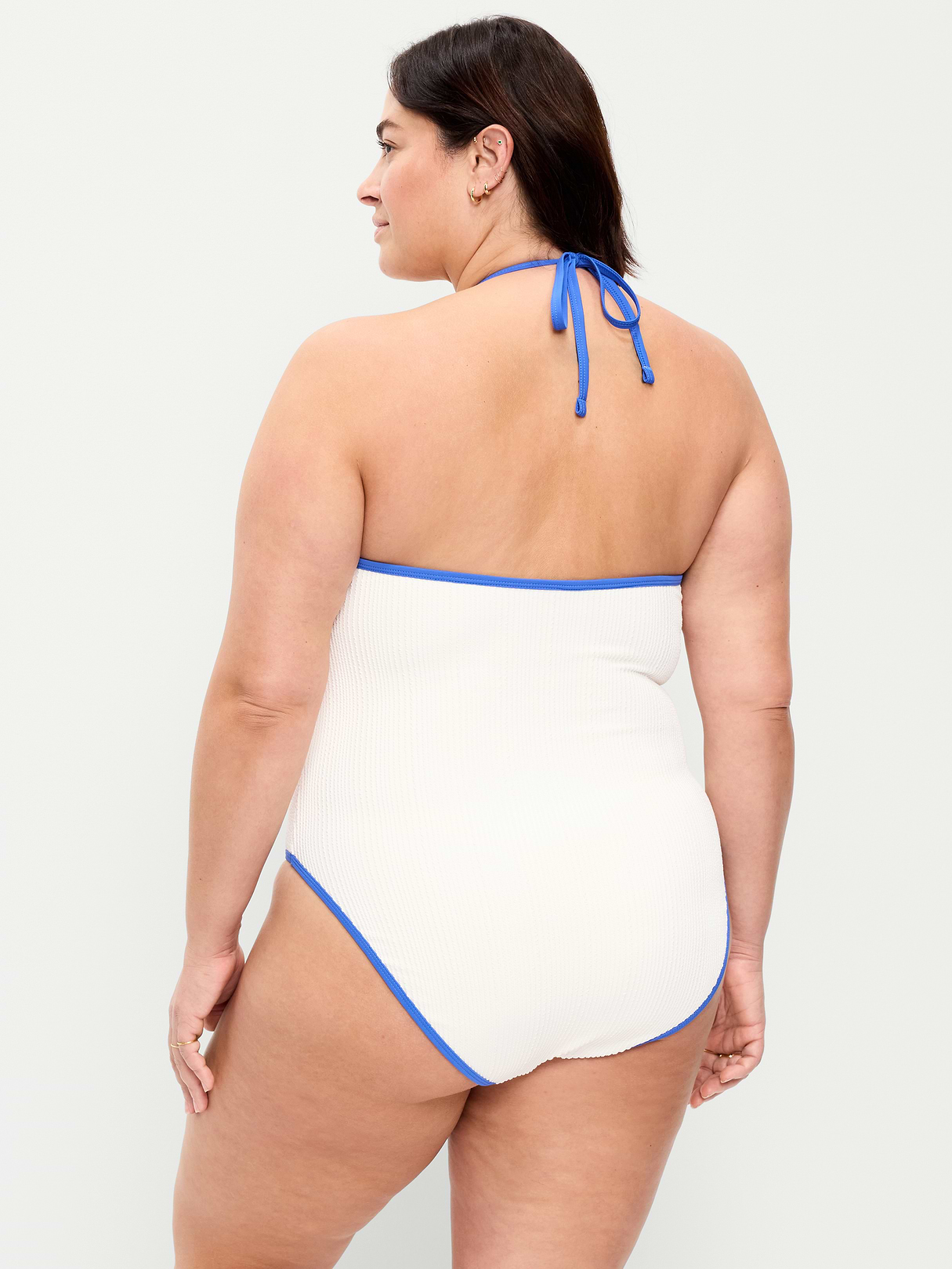 Pique V-Neck Halter Swimsuit - Sea Salt