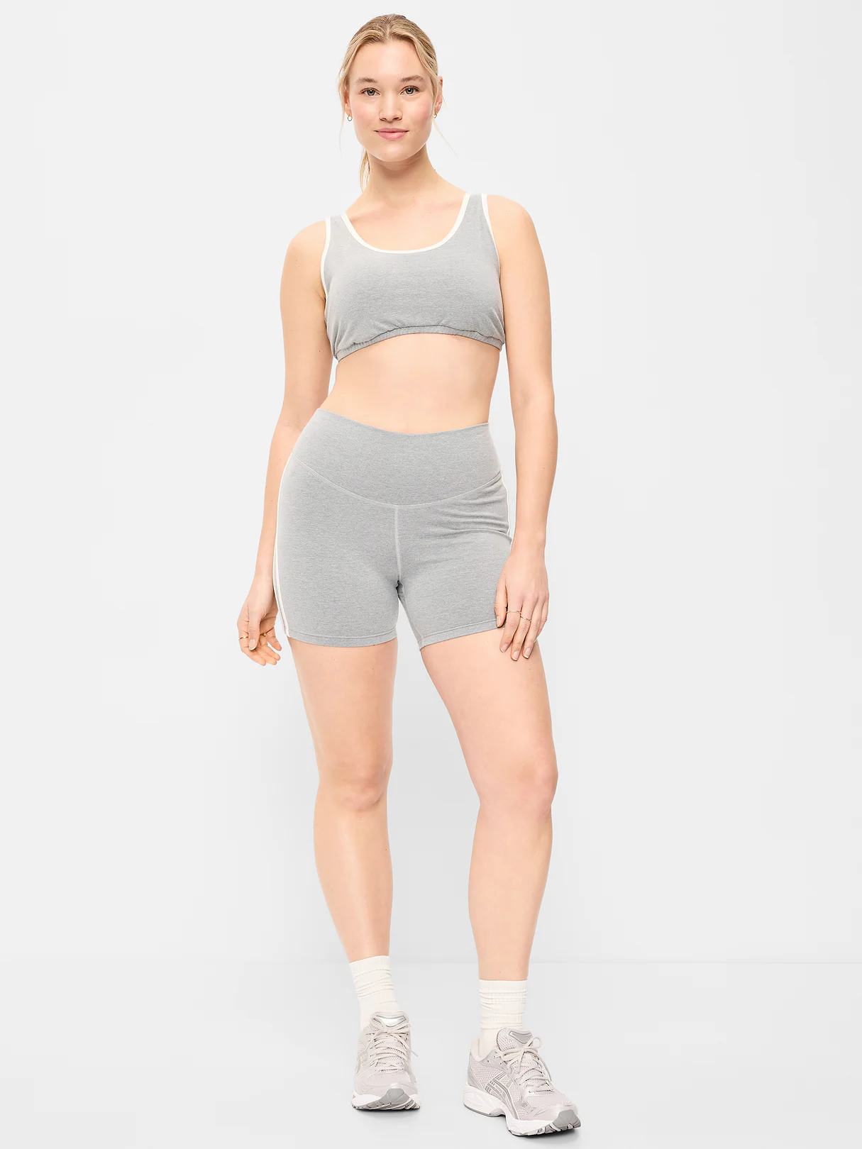 High-Waisted PowerChill Biker Shorts -- 5-inch inseam - Gray Stripe