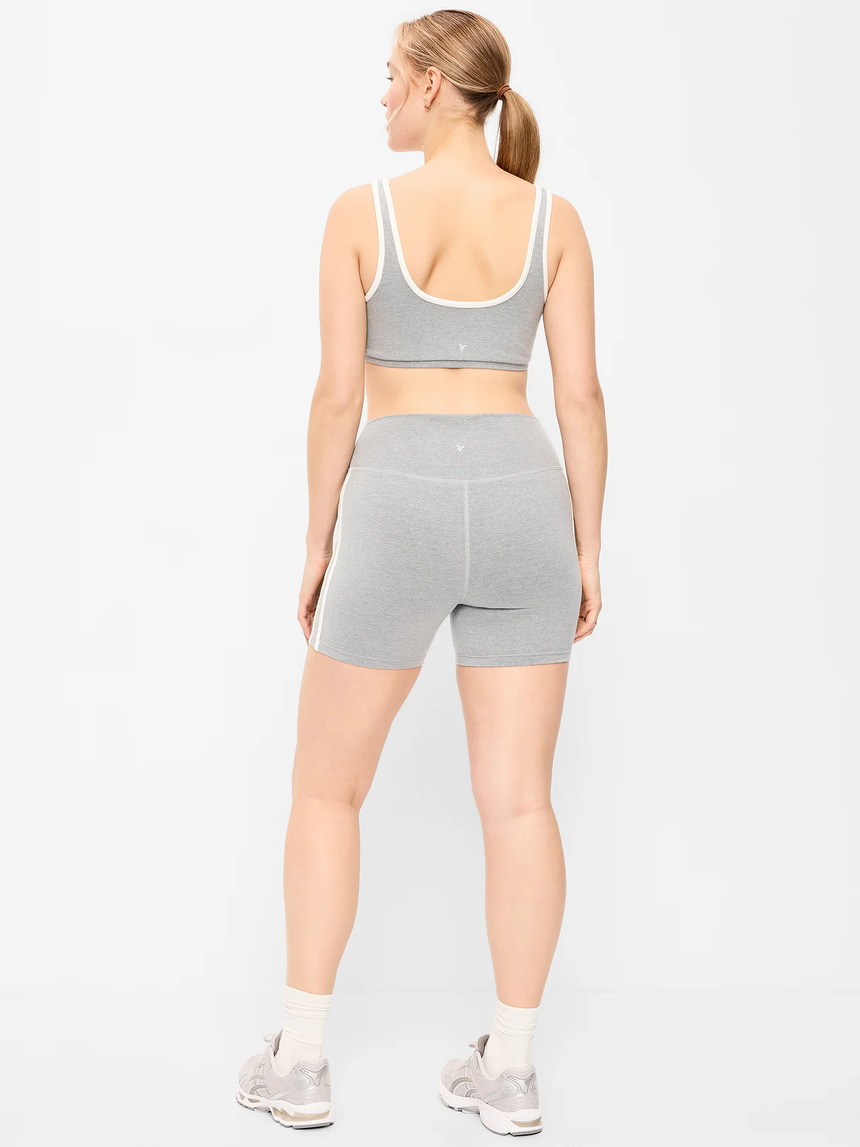 High-Waisted PowerChill Biker Shorts -- 5-inch inseam - Gray Stripe