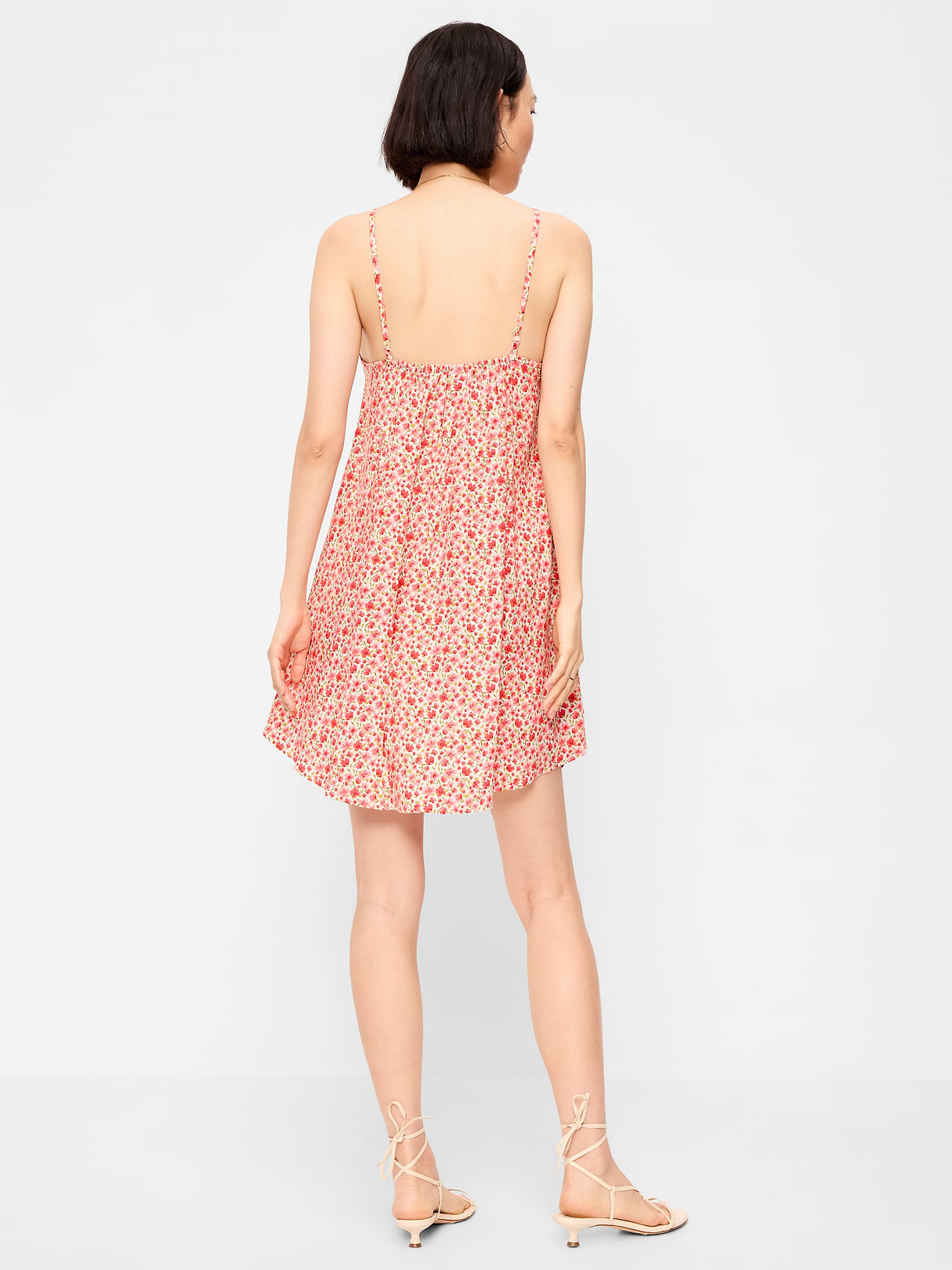 Ruffle-Trim Asymmetrical Mini Dress - Pink Ditsy Floral