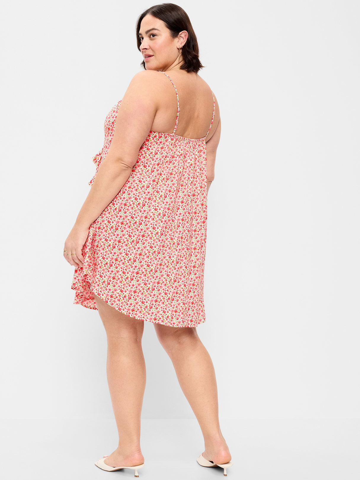Ruffle-Trim Asymmetrical Mini Dress - Pink Ditsy Floral