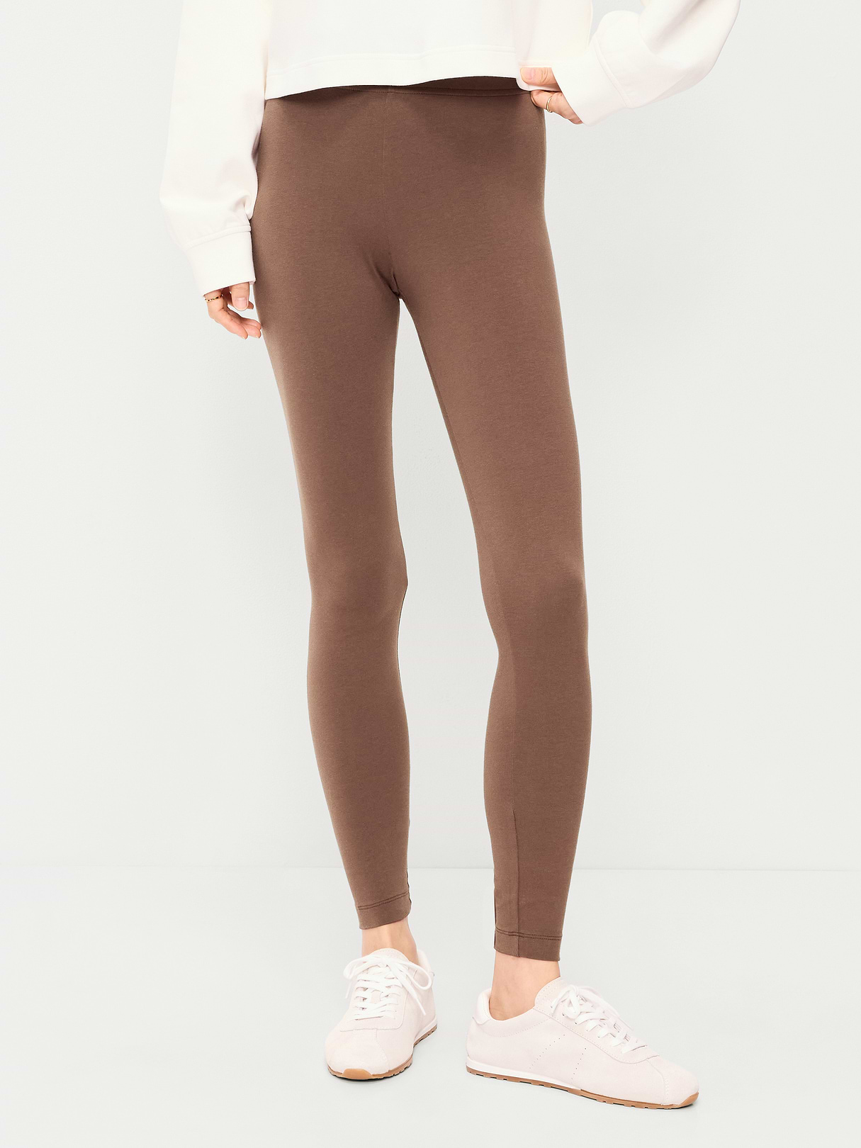 High-Waisted Jersey Fashion Layering Leggings - Peppercorn