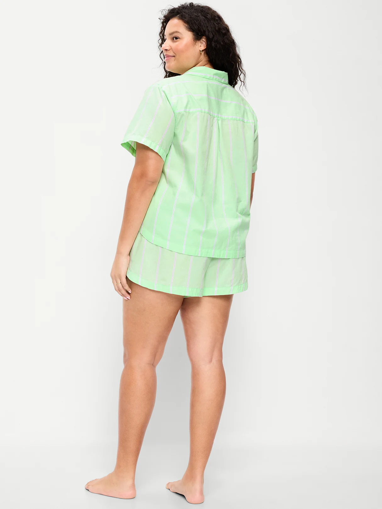 Poplin Pajama Short Set - Green Stripe