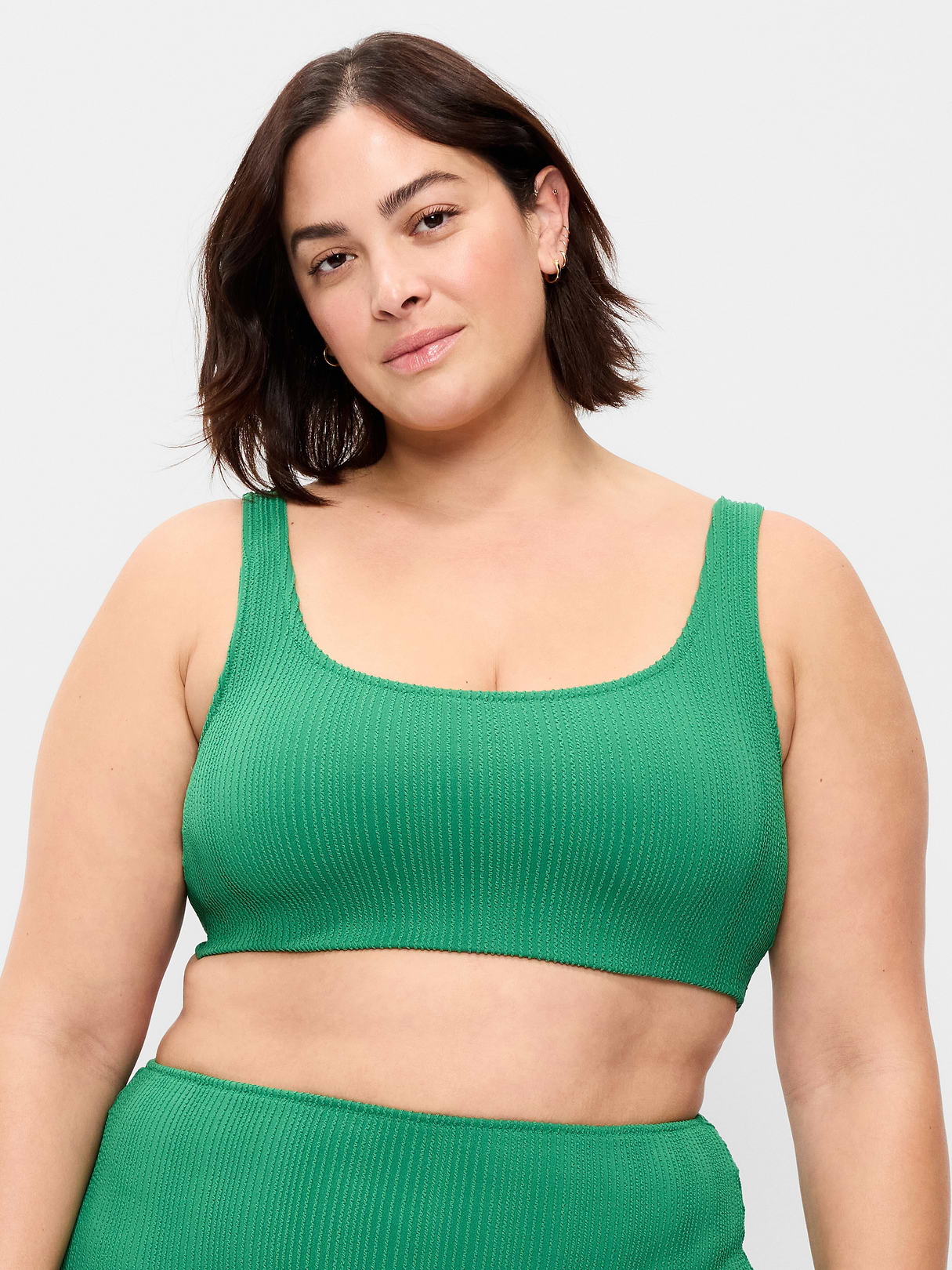 Ribbed Scoop-Neck Swim Top - Emerald Pigment
