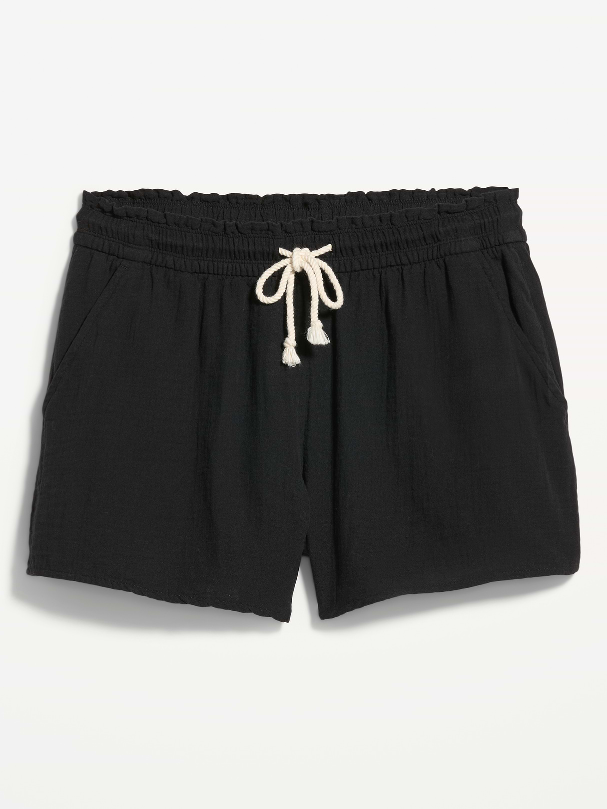 High-Waisted Crinkle Gauze Shorts - Black Jack