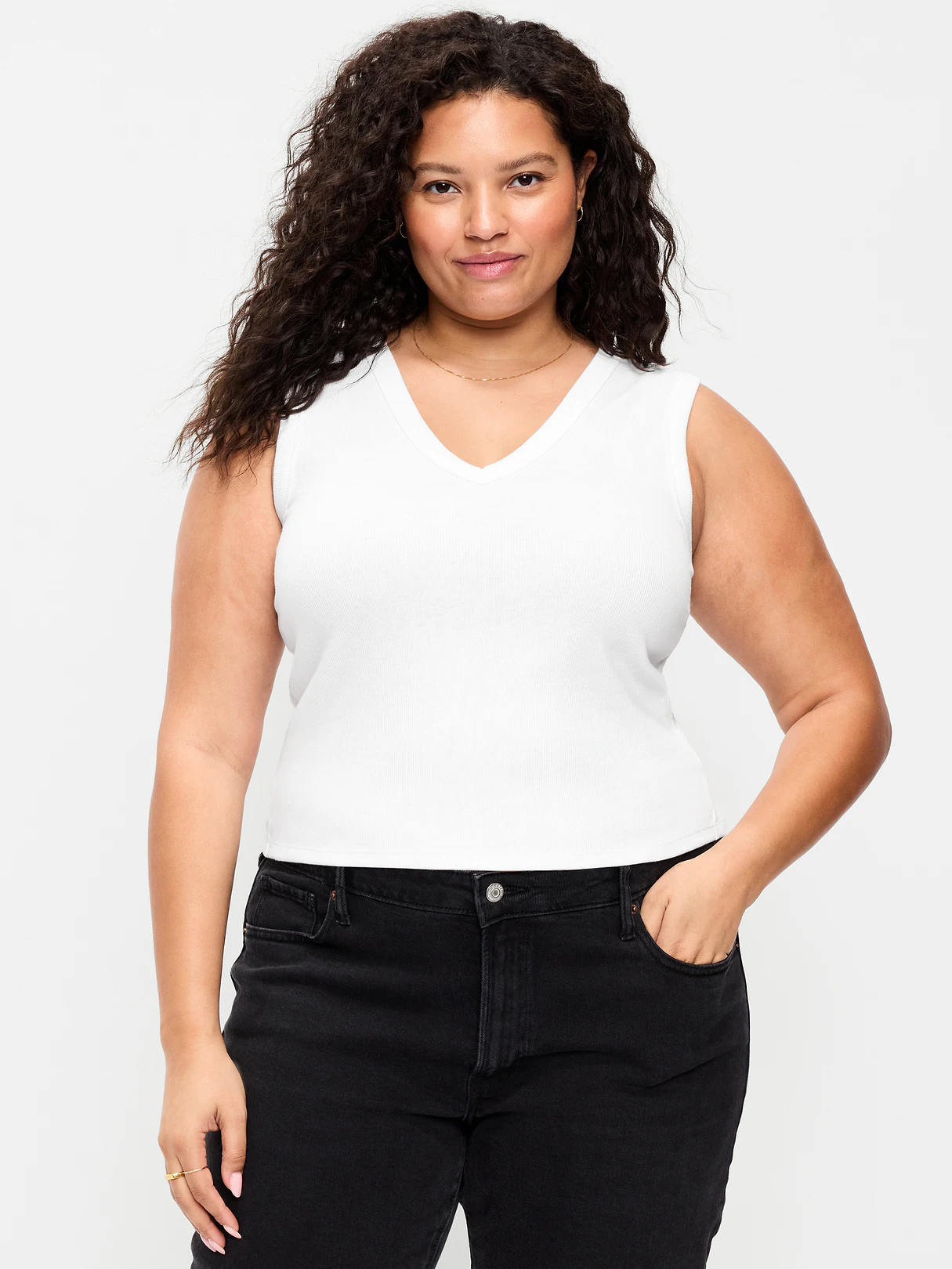 Snug Crop V-Neck Ribbed Tank Top - Calla Lilies