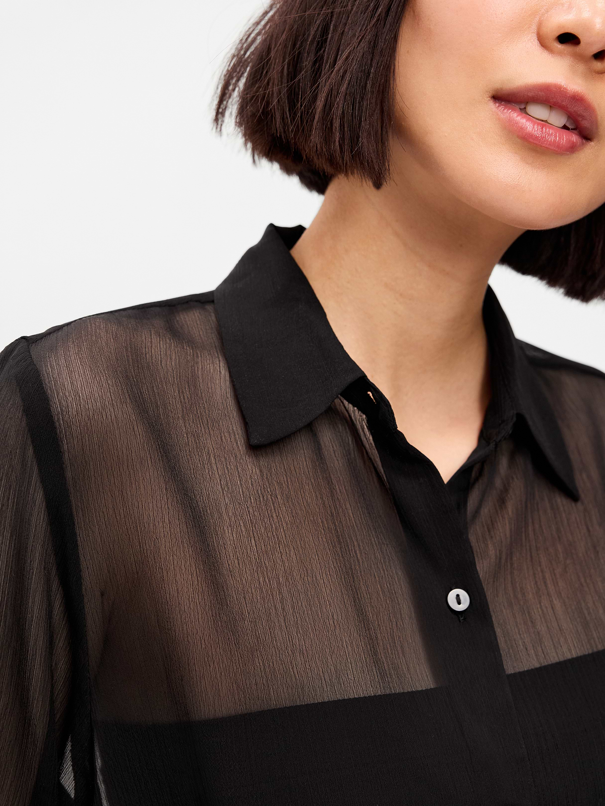 Chiffon Sheer Button-Down Shirt - Black Jack