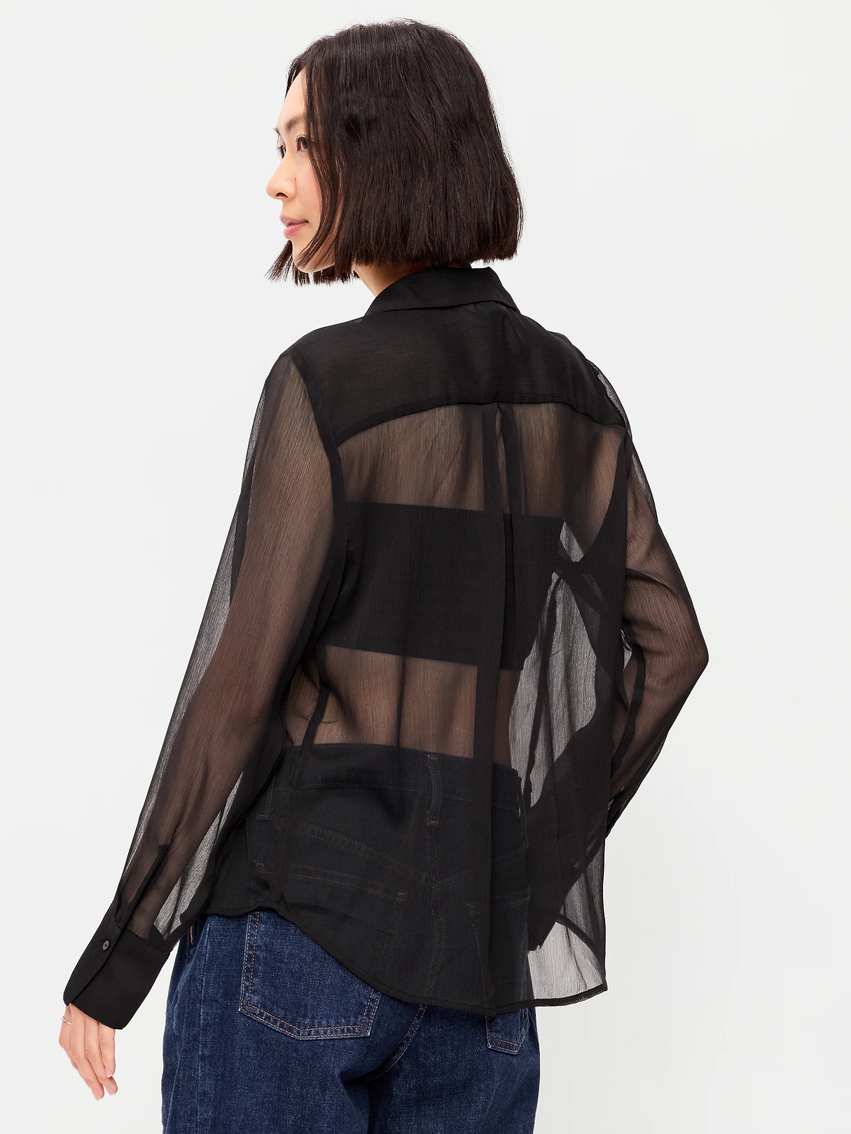 Chiffon Sheer Button-Down Shirt - Black Jack