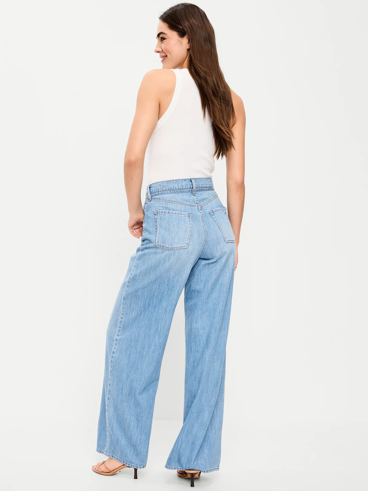 High-Waisted Drapey Wide-Leg Jeans - Light Wash