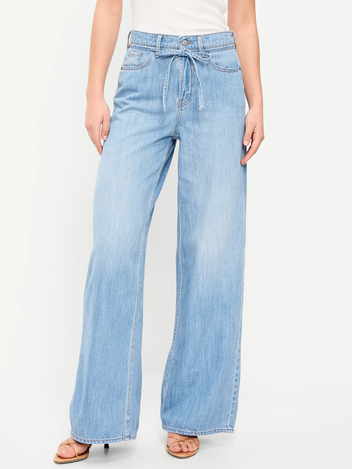 High-Waisted Drapey Wide-Leg Jeans - Light Wash
