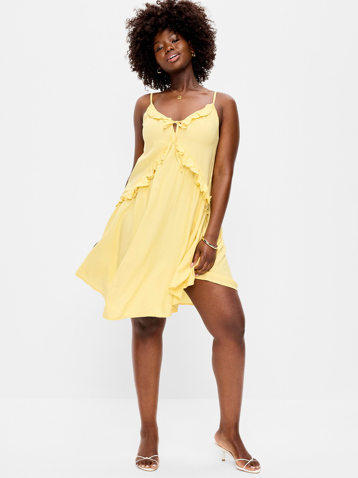 Ruffle-Trim Asymmetrical Mini Dress - Mystic Yellow