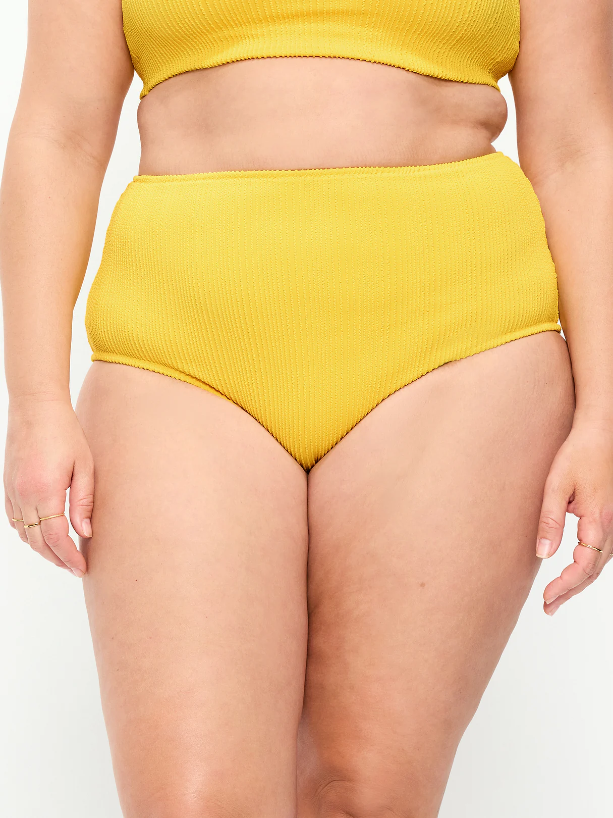 High-Waisted Ribbed Bikini Swim Bottoms - Golden Yarrow