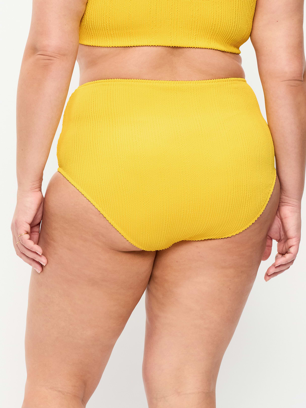High-Waisted Ribbed Bikini Swim Bottoms - Golden Yarrow
