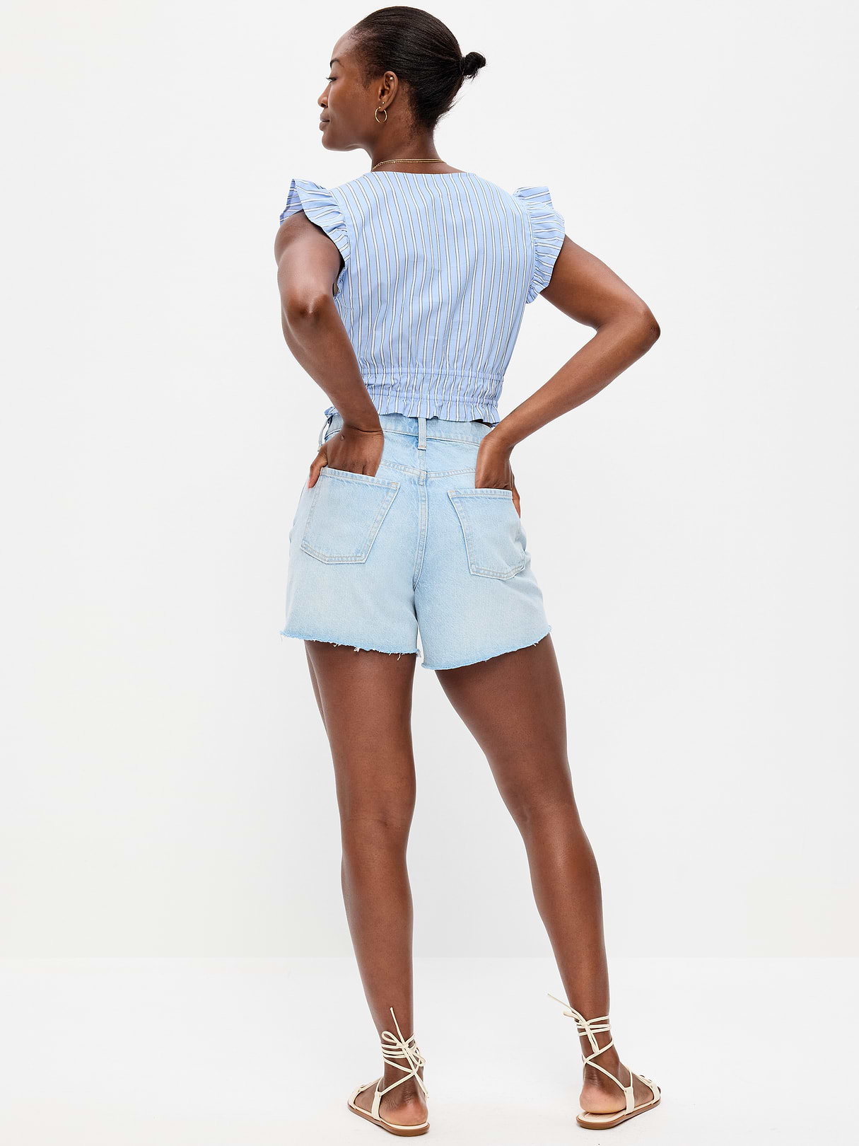 Curvy High-Waisted Baggy Jean Cut-Off Shorts -- 5-inch inseam - Aeriell