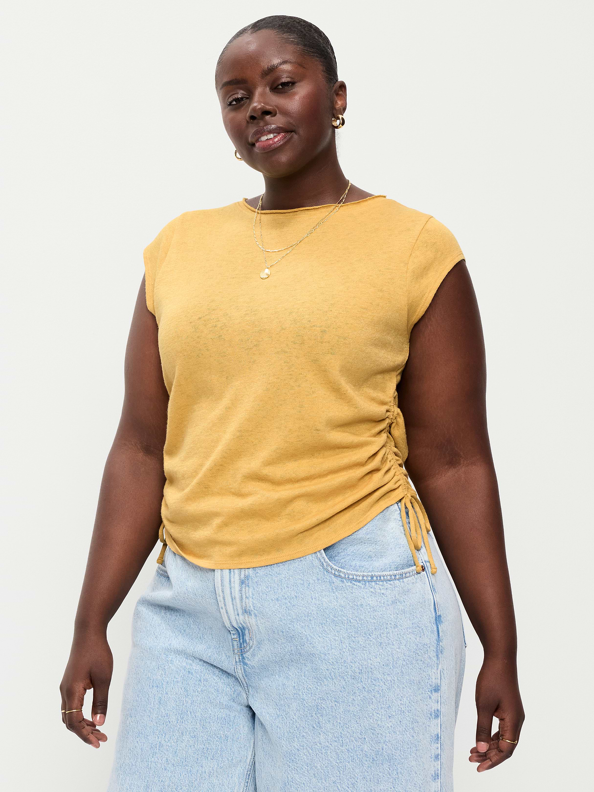 Cap-Sleeve Shirred Side Top - Sandstorm