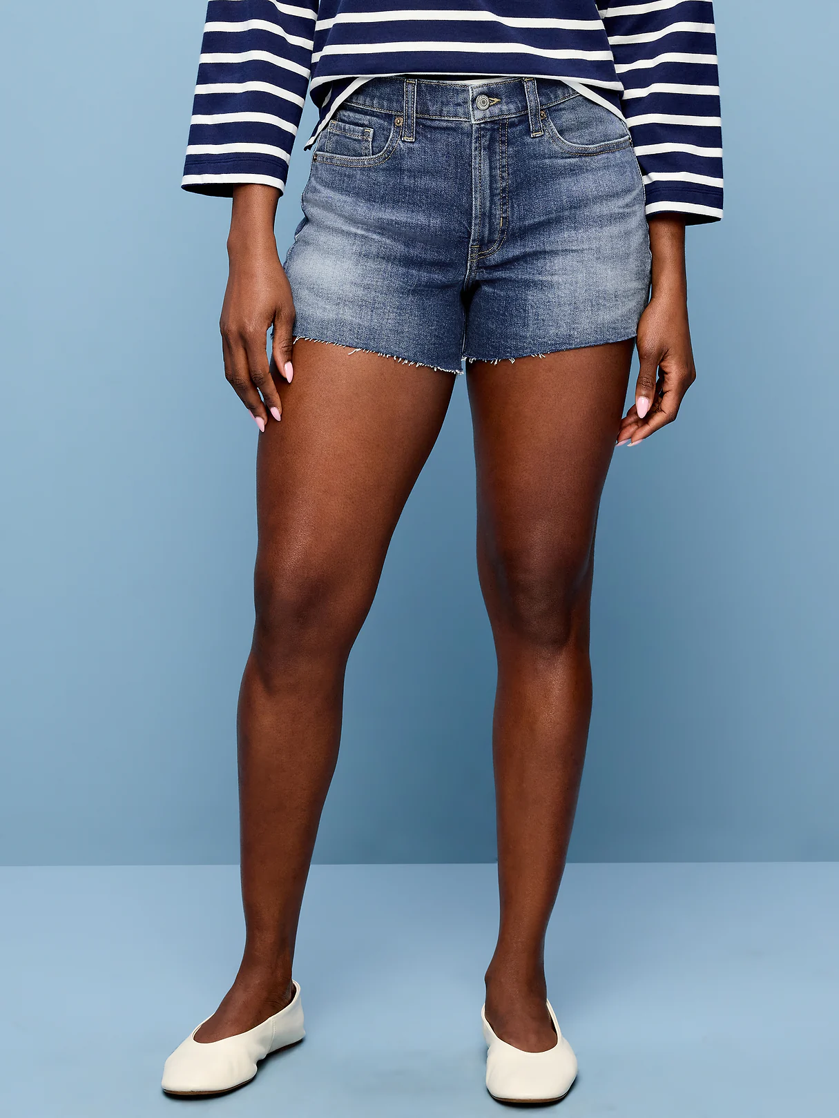 Curvy High-Waisted OG Jean Cut-Off Shorts -- 4-inch inseam - Too Blue