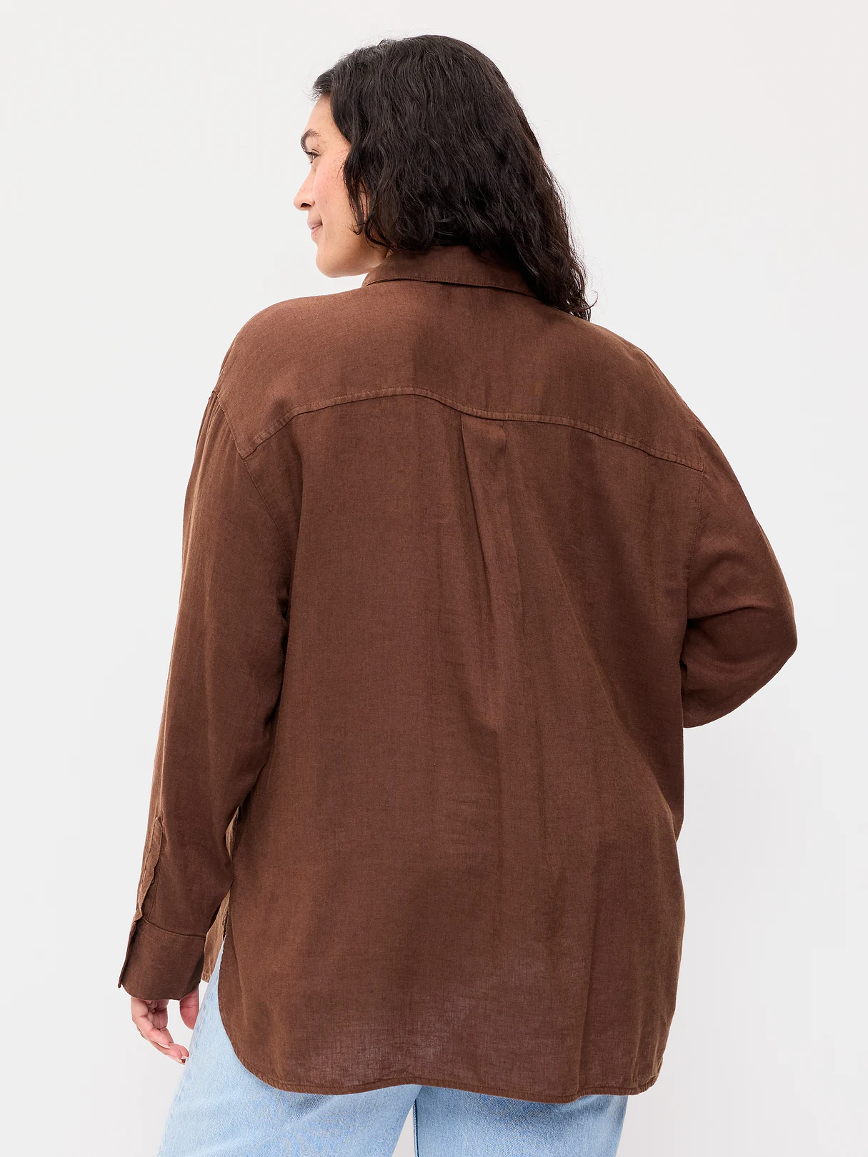 Linen-Blend Loose Button-Down Shirt - Peppercorn