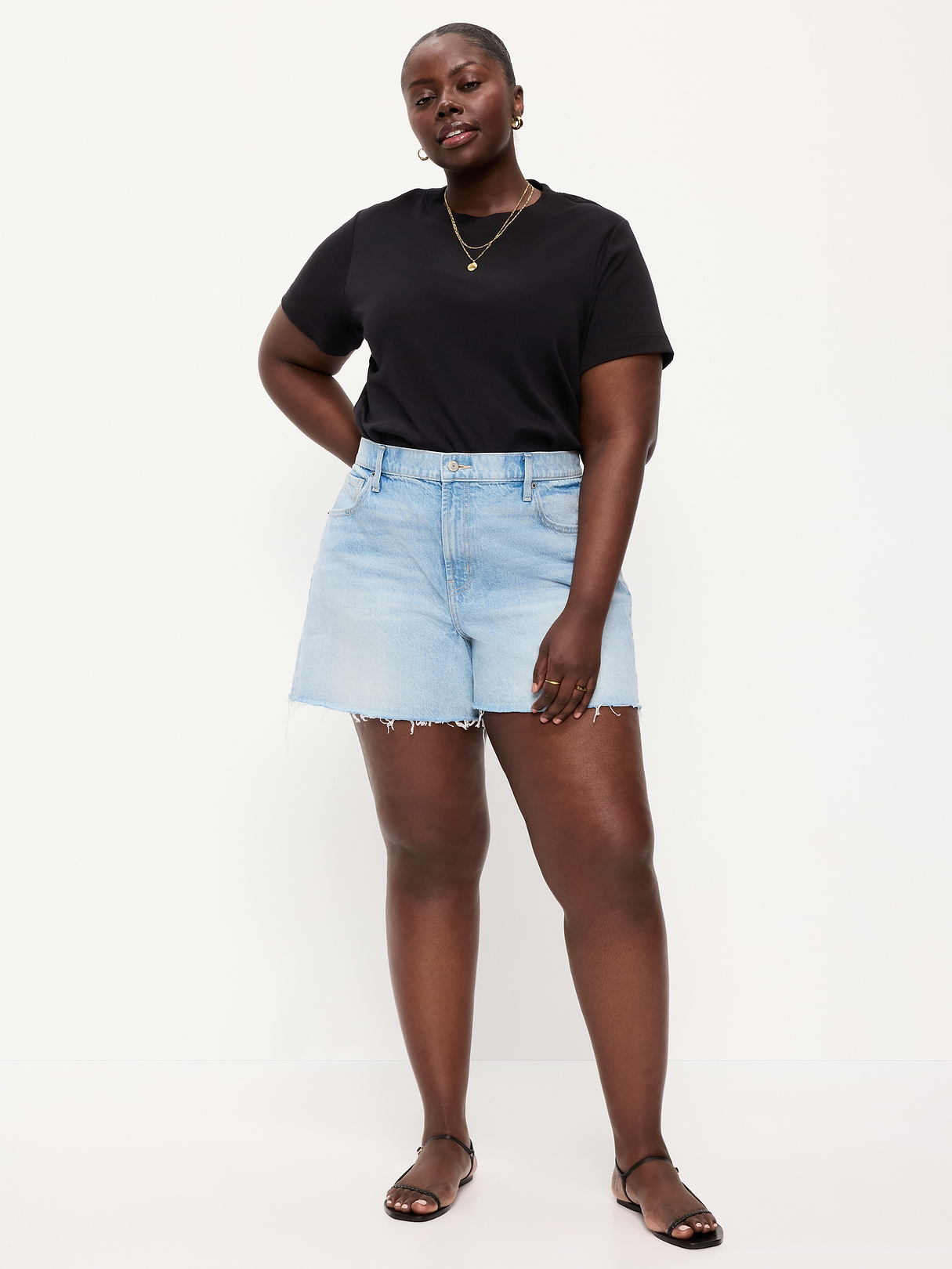 Curvy High-Waisted Baggy Jean Cut-Off Shorts -- 5-inch inseam - Aeriell