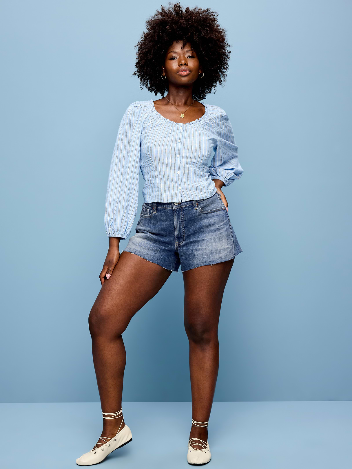 Curvy High-Waisted OG Jean Cut-Off Shorts -- 4-inch inseam - Too Blue