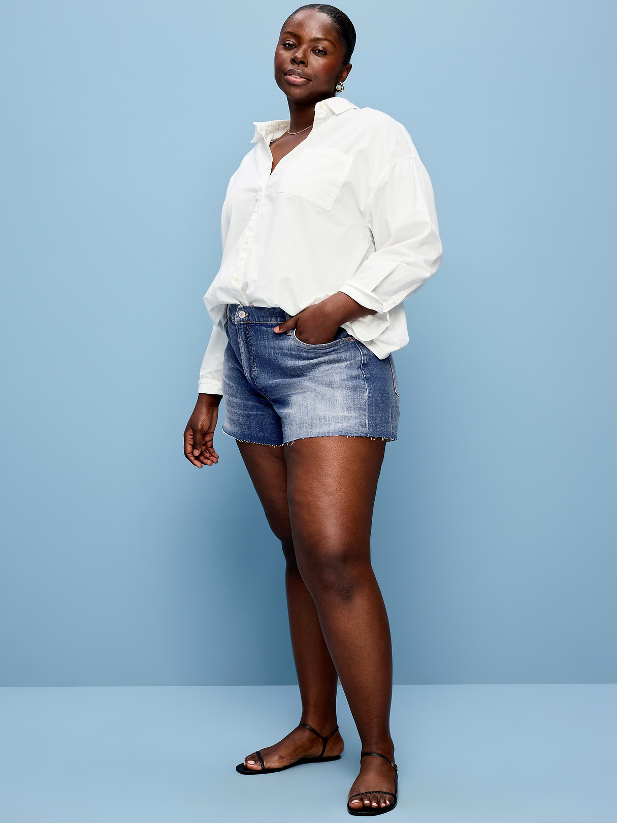 Curvy High-Waisted OG Jean Cut-Off Shorts -- 4-inch inseam - Too Blue