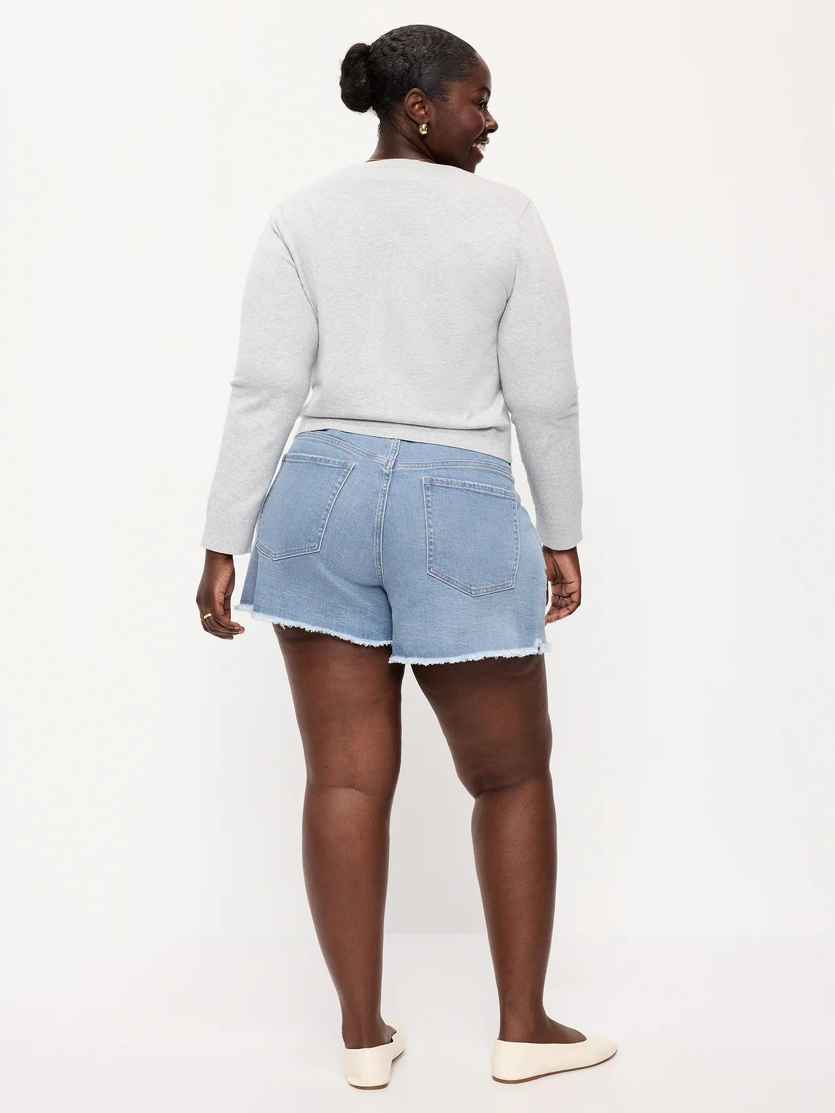 Curvy High-Waisted OG Jean Cut-Off Shorts -- 4-inch inseam - Indigo Shreds
