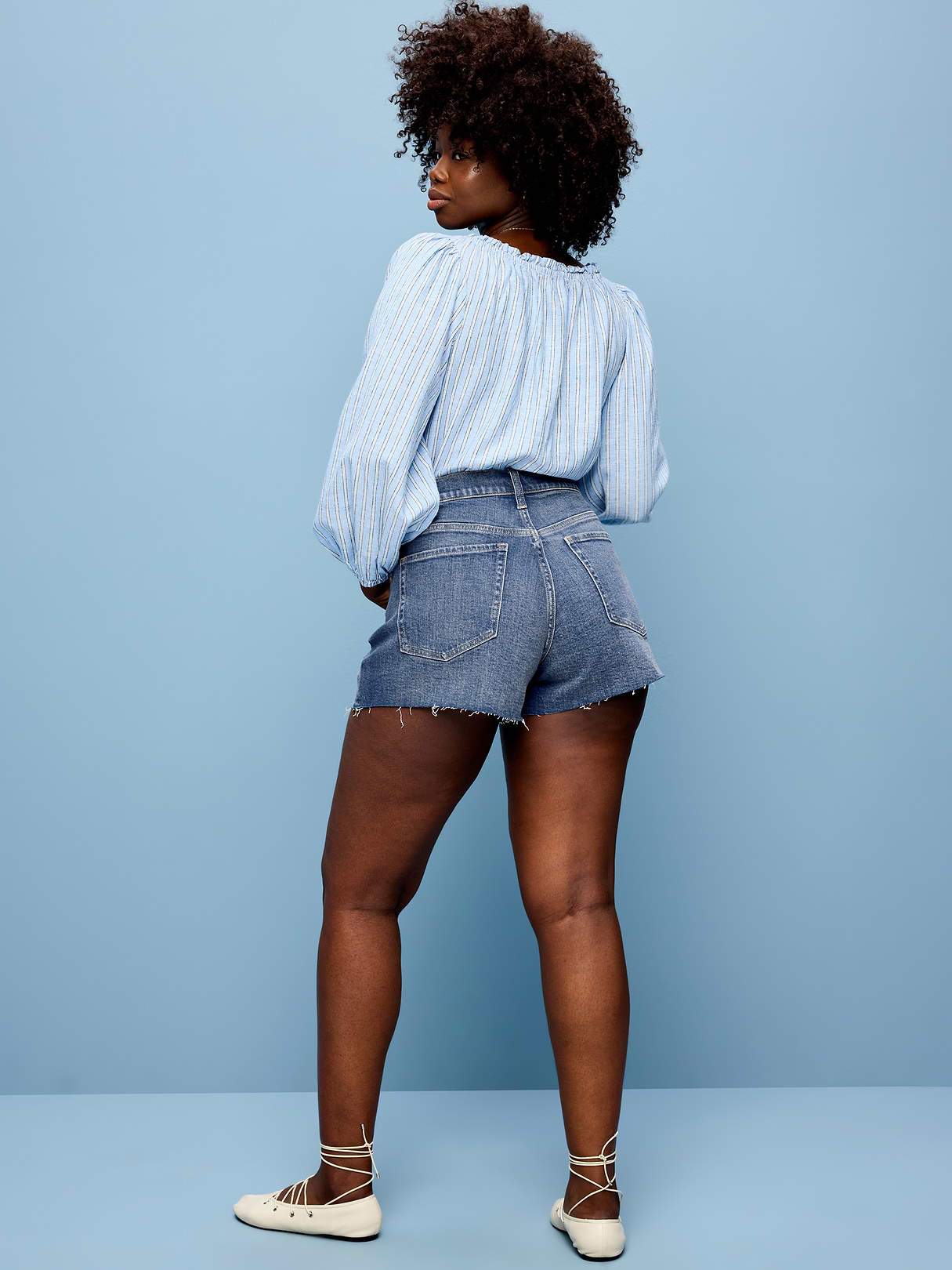 Curvy High-Waisted OG Jean Cut-Off Shorts -- 4-inch inseam - Too Blue